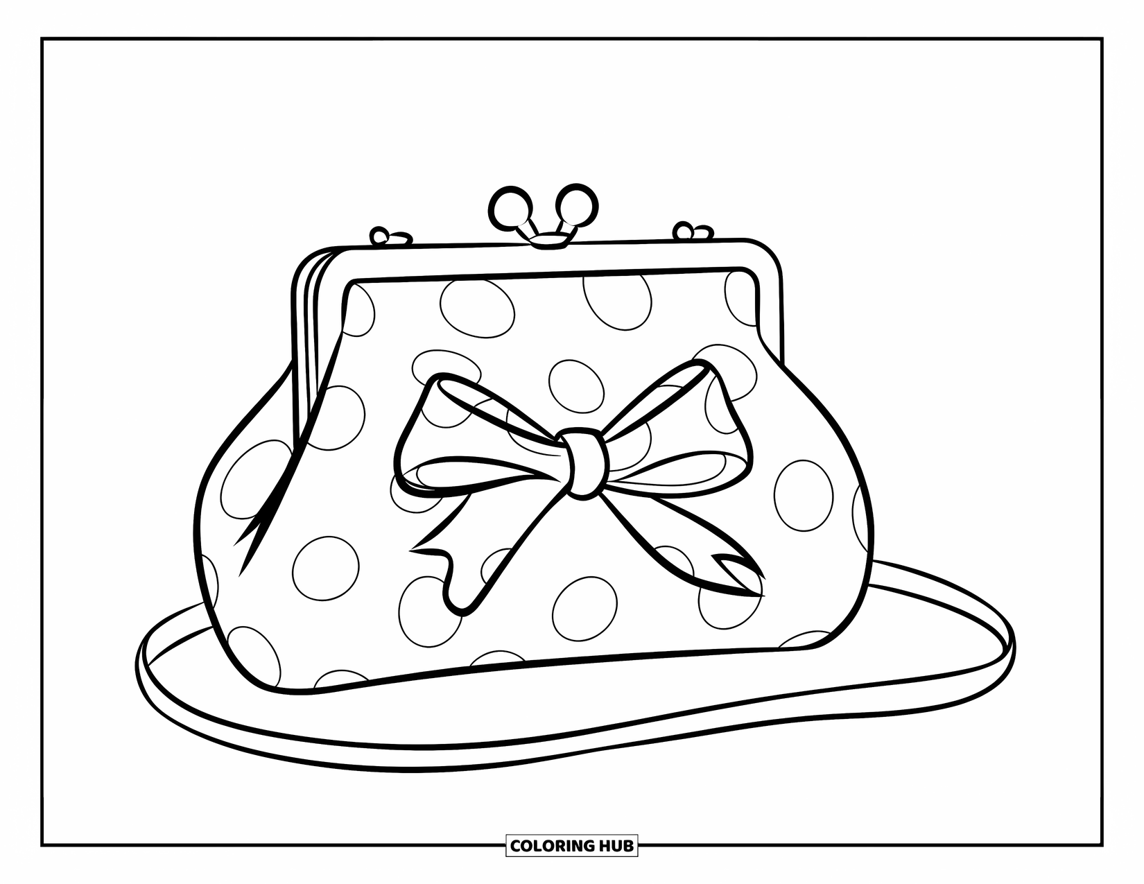 Desen de colorat Coquette pentru copii: O poșetă legată cu o panglică stă dulce la vedere