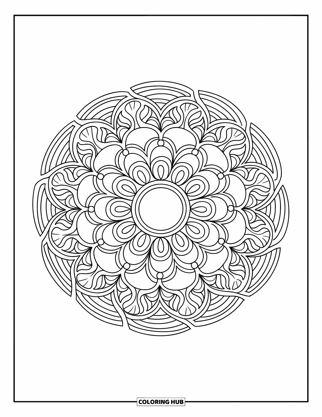 Dessert Kleurplaat voor Volwassenen: Een donut mandala rust in het midden, omlijst door een mooie rand