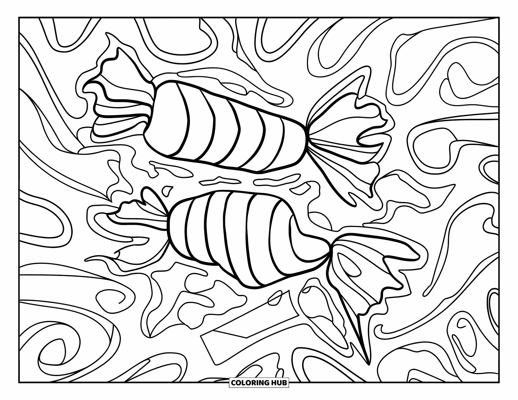 Dessert Kleurplaat voor Volwassenen: Zuurstokken en wikkels kronkelen door dit ingewikkelde, wervelende ontwerp