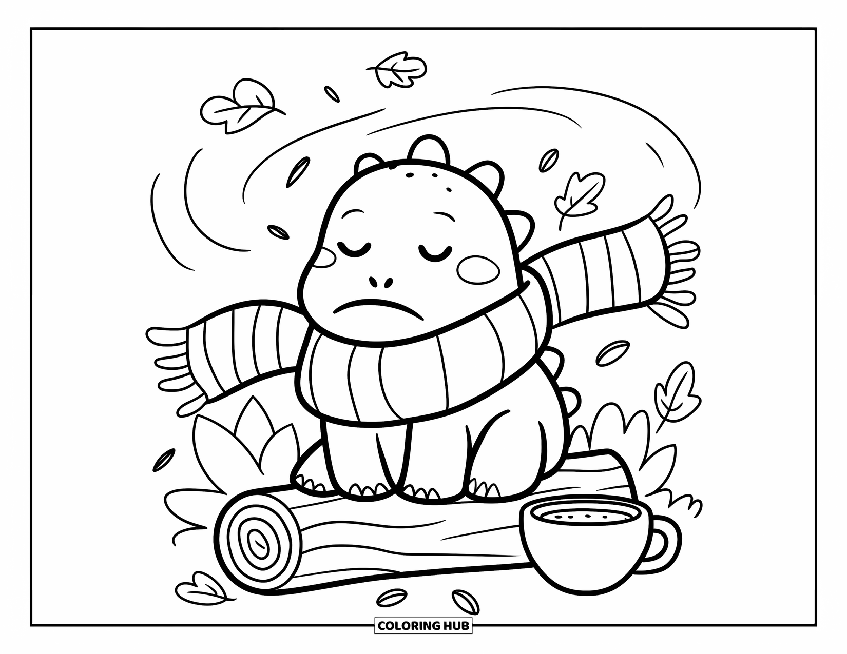 Dinosaur Coloring Page for Adults: A tiny dino enjoys a bubble bath with rubber duckies and a towel on its head