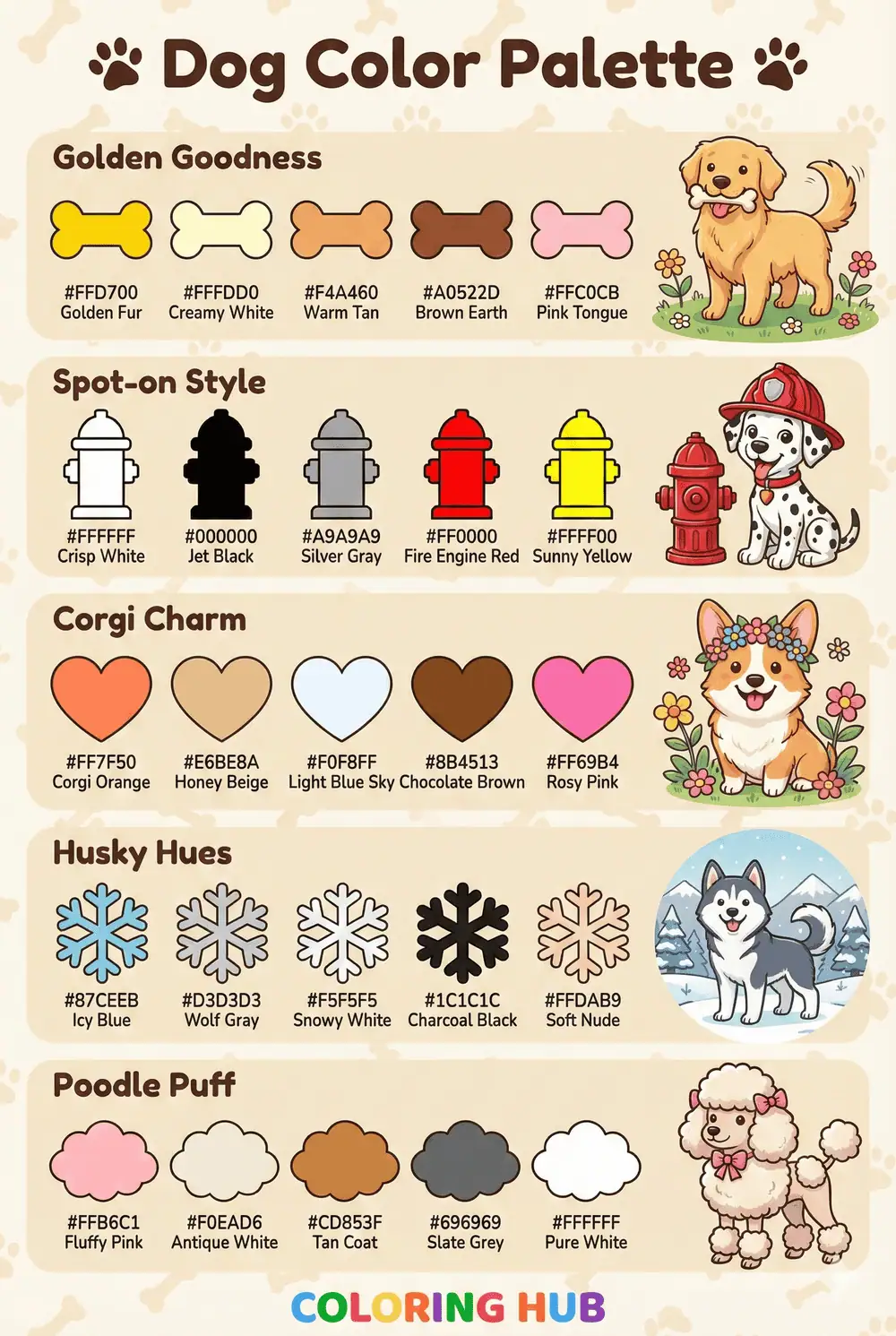 Dog Coloring Page Color Palettes