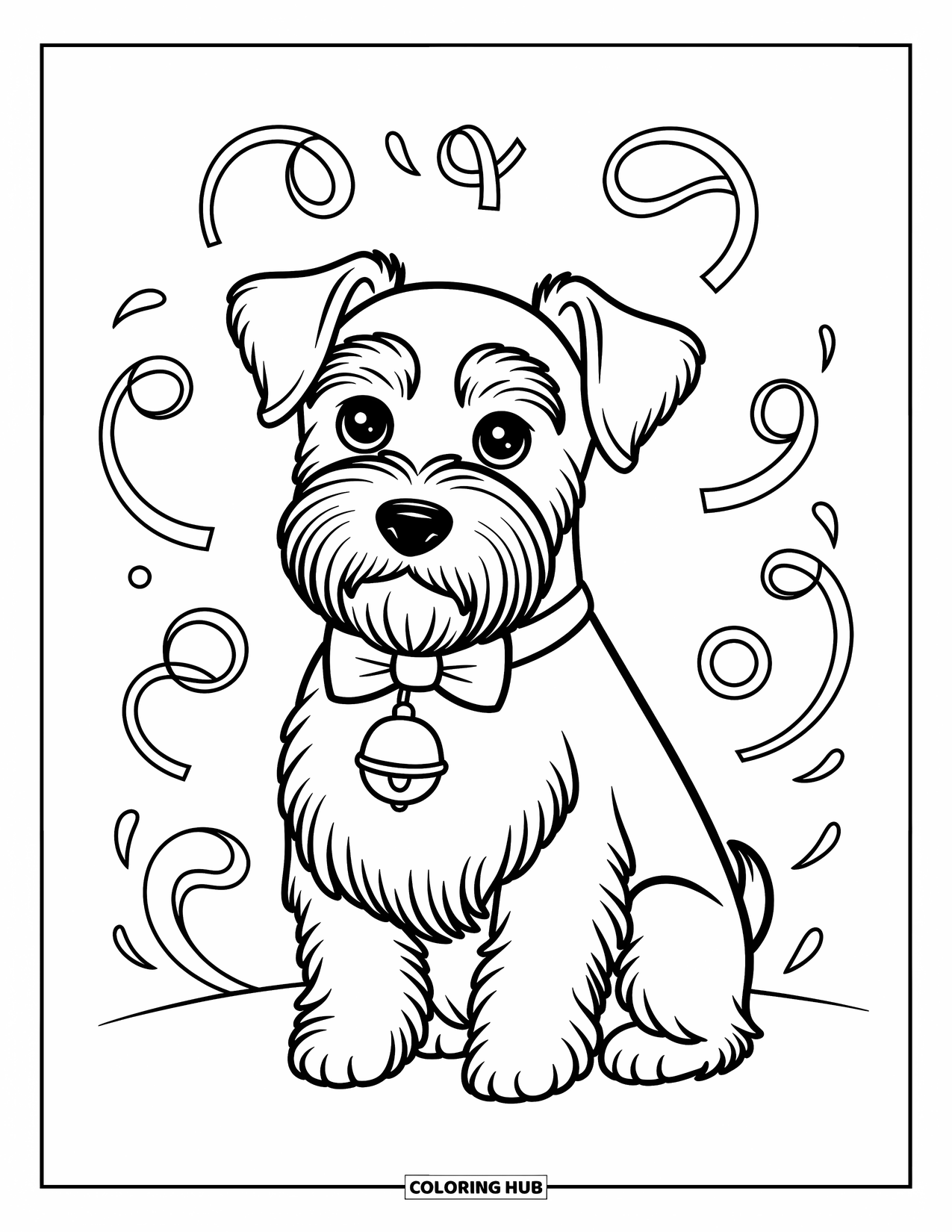 Dog Coloring Page for Adults: A small Coton de Tulear puppy peeks curiously from a lantern, adding a cozy, magical touch