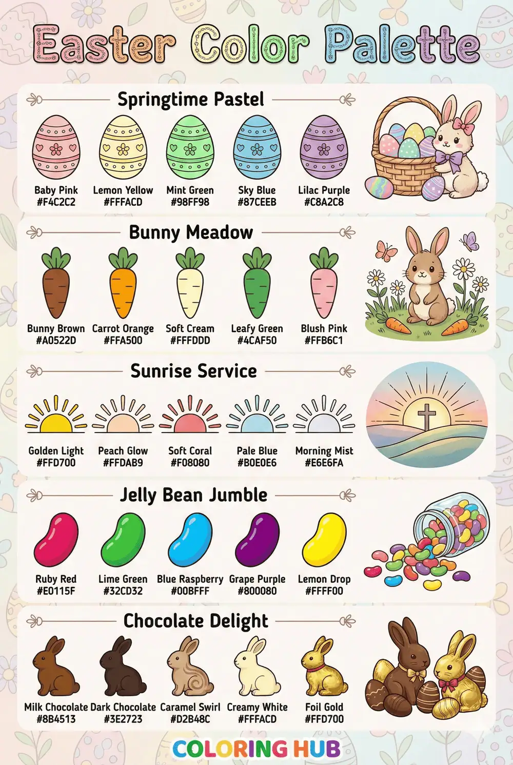Easter Coloring Page Color Palettes