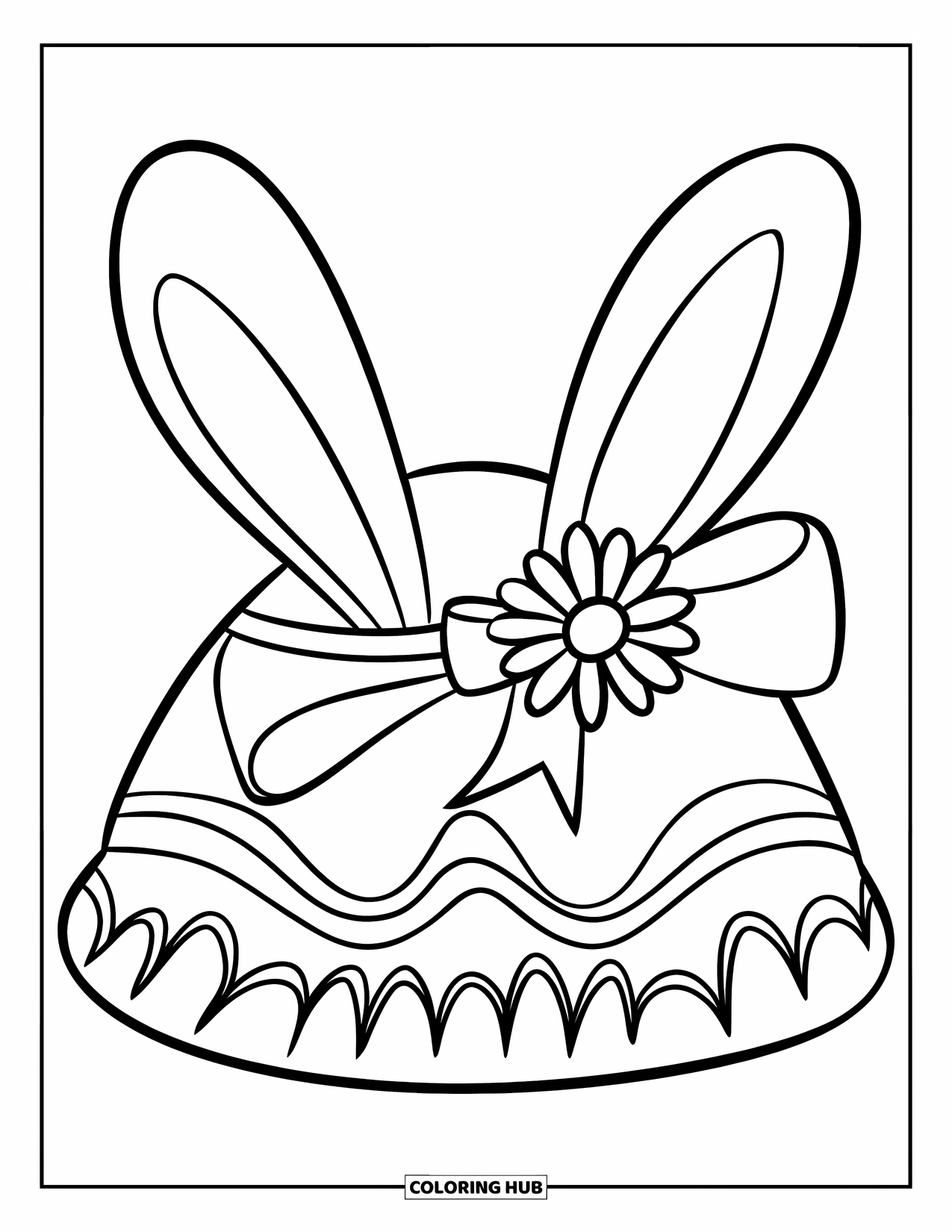 Kolorowanka Wielkanocna dla dzieci: Duży kapelusz wielkanocny z kokardą i kwiatową dekoracją, zaprojektowany w klasycznym i eleganckim stylu