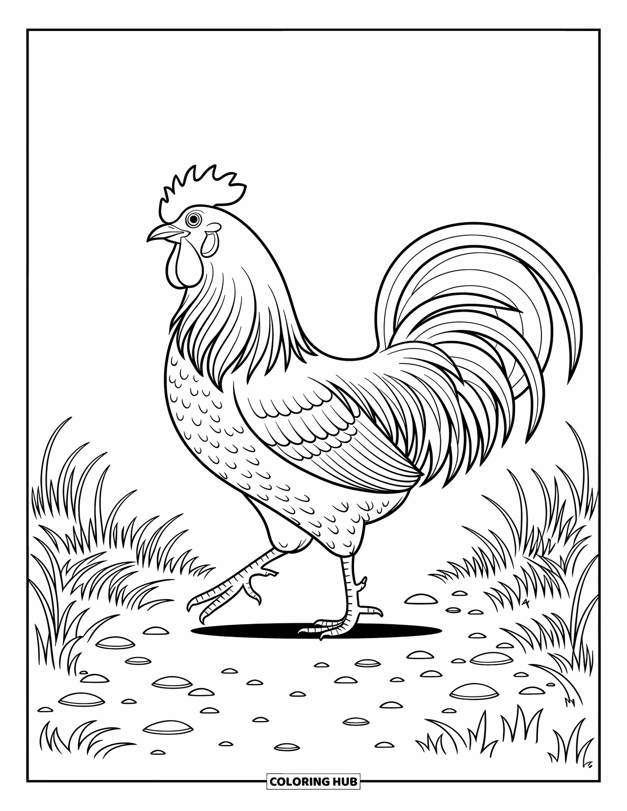 Kolorowanka ze zwierzętami gospodarskimi dla dorosłych: Pysiek świni z realistycznymi zmarszczkami siedzi przed płotem z wirującymi wzorami