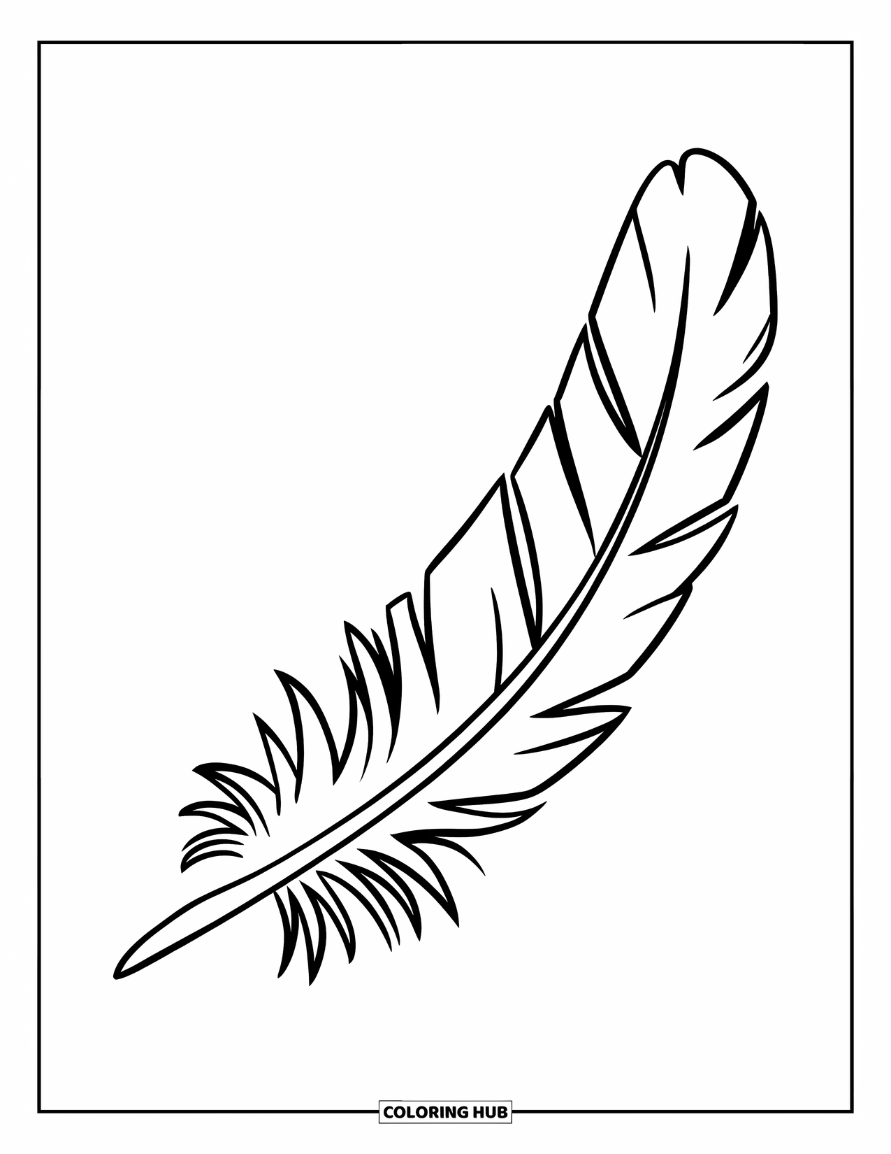 Desenho de pena para colorir para crianças: Uma pena curva com algumas linhas retas