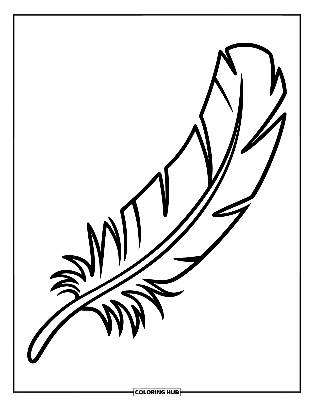 Desenho de pena para colorir para crianças: Uma pena curva com linhas de textura simples