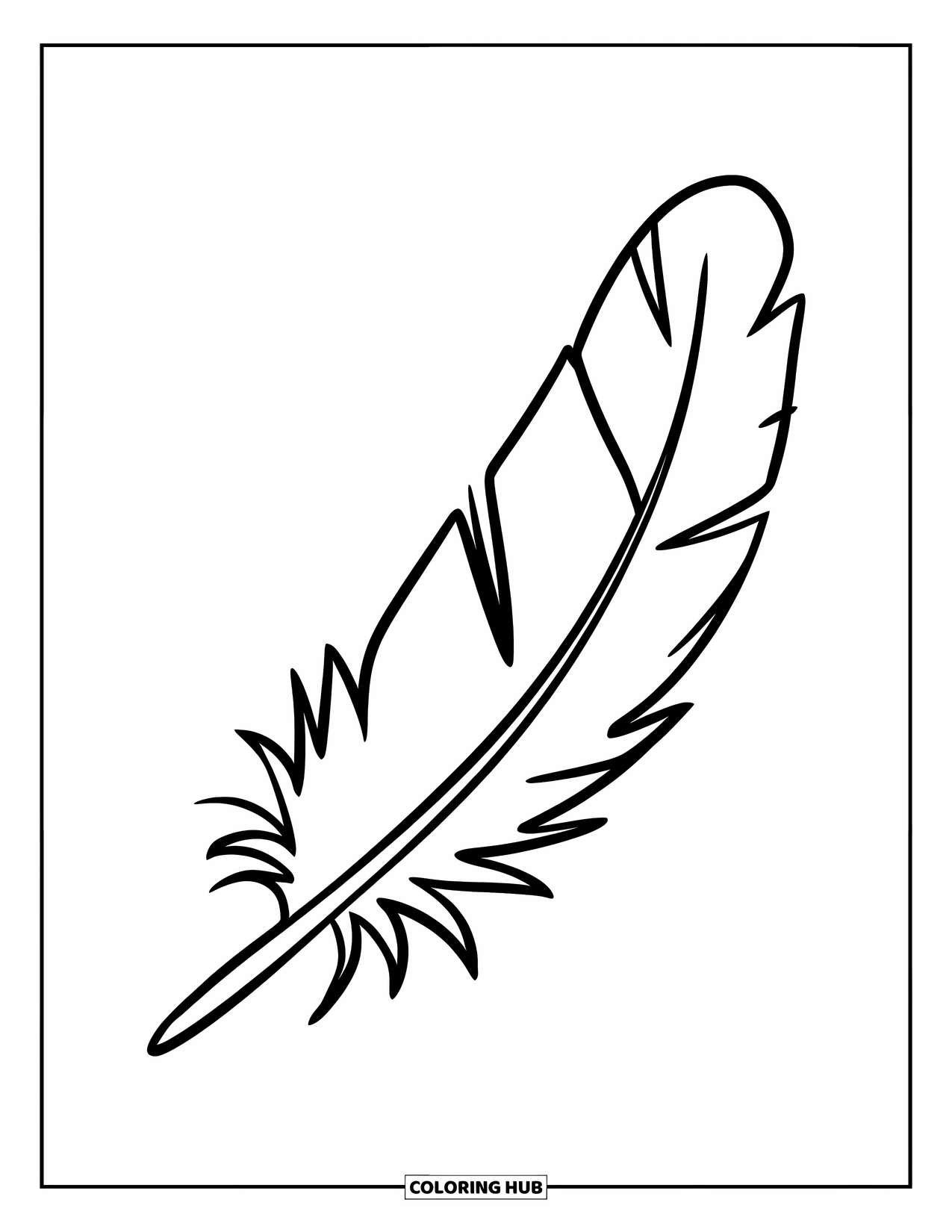 Desenho de pena para colorir para crianças: Uma pena curva com linhas retas como textura