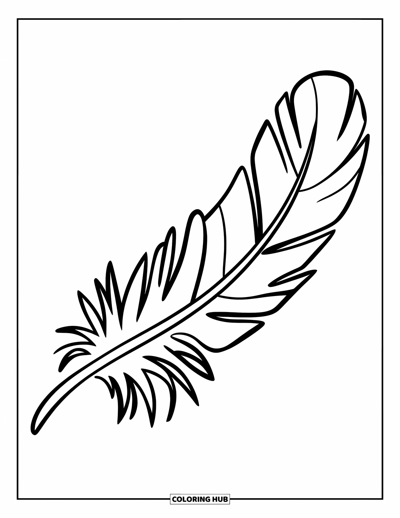 Desenho de pena para colorir para crianças: Uma pena curva com linhas de textura retas e contornos ousados