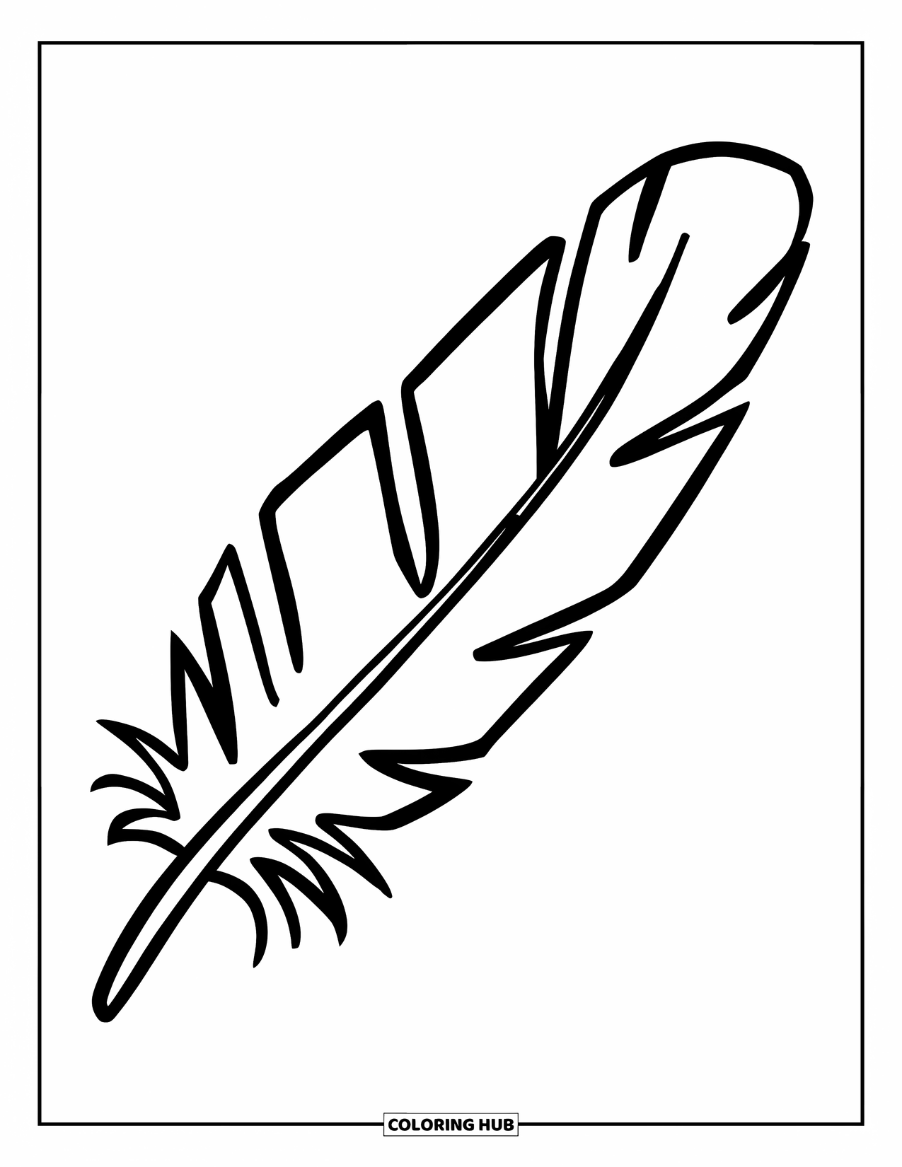 Desenho de pena para colorir para crianças: Uma pena com linhas simples em zigue-zague ao longo da haste