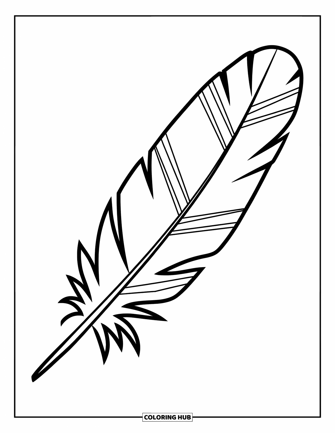 Desenho de pena para colorir para crianças: Uma pena com ziguezagues ao longo da haste