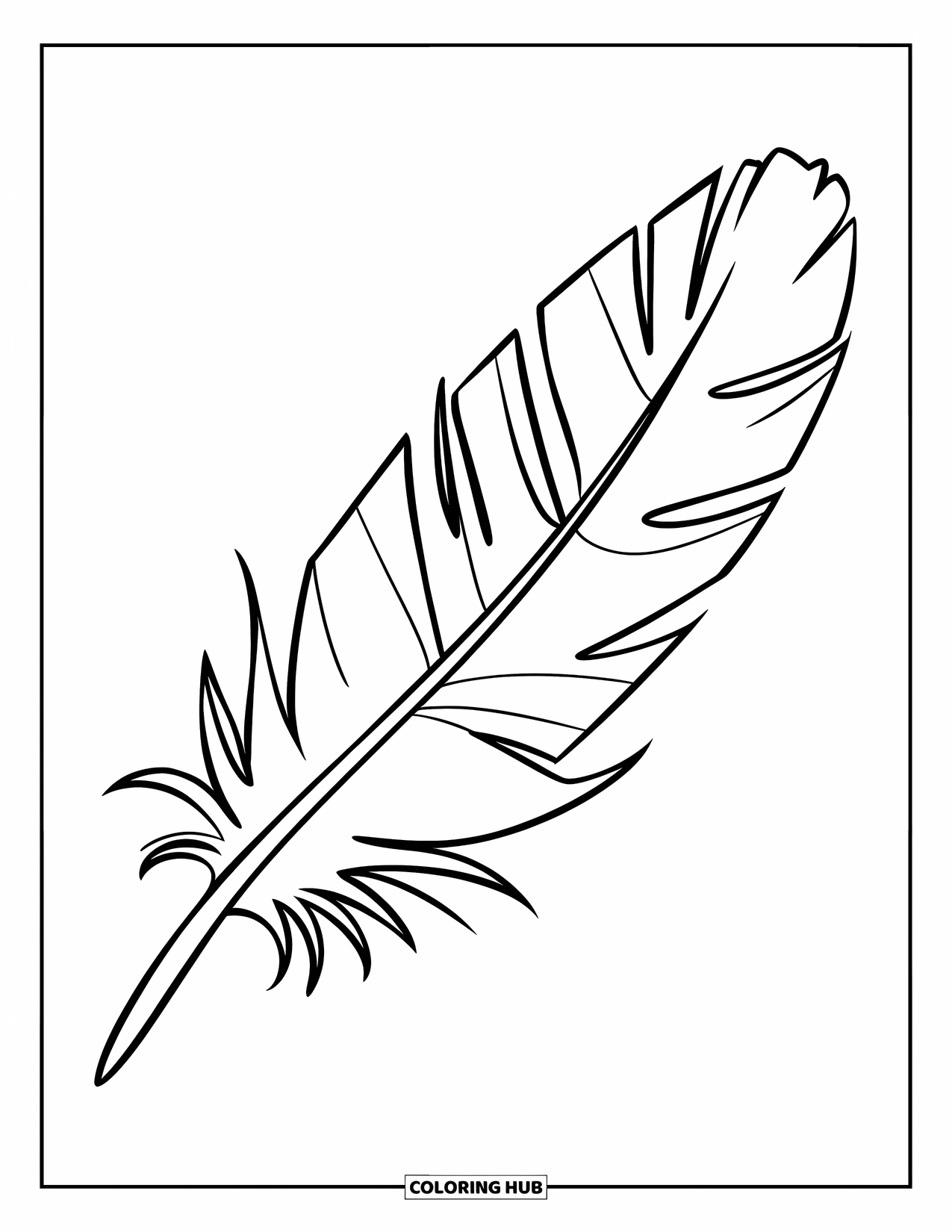 Desenho de pena para colorir para crianças: Uma pena fofa com linhas em zigue-zague e um contorno ousado