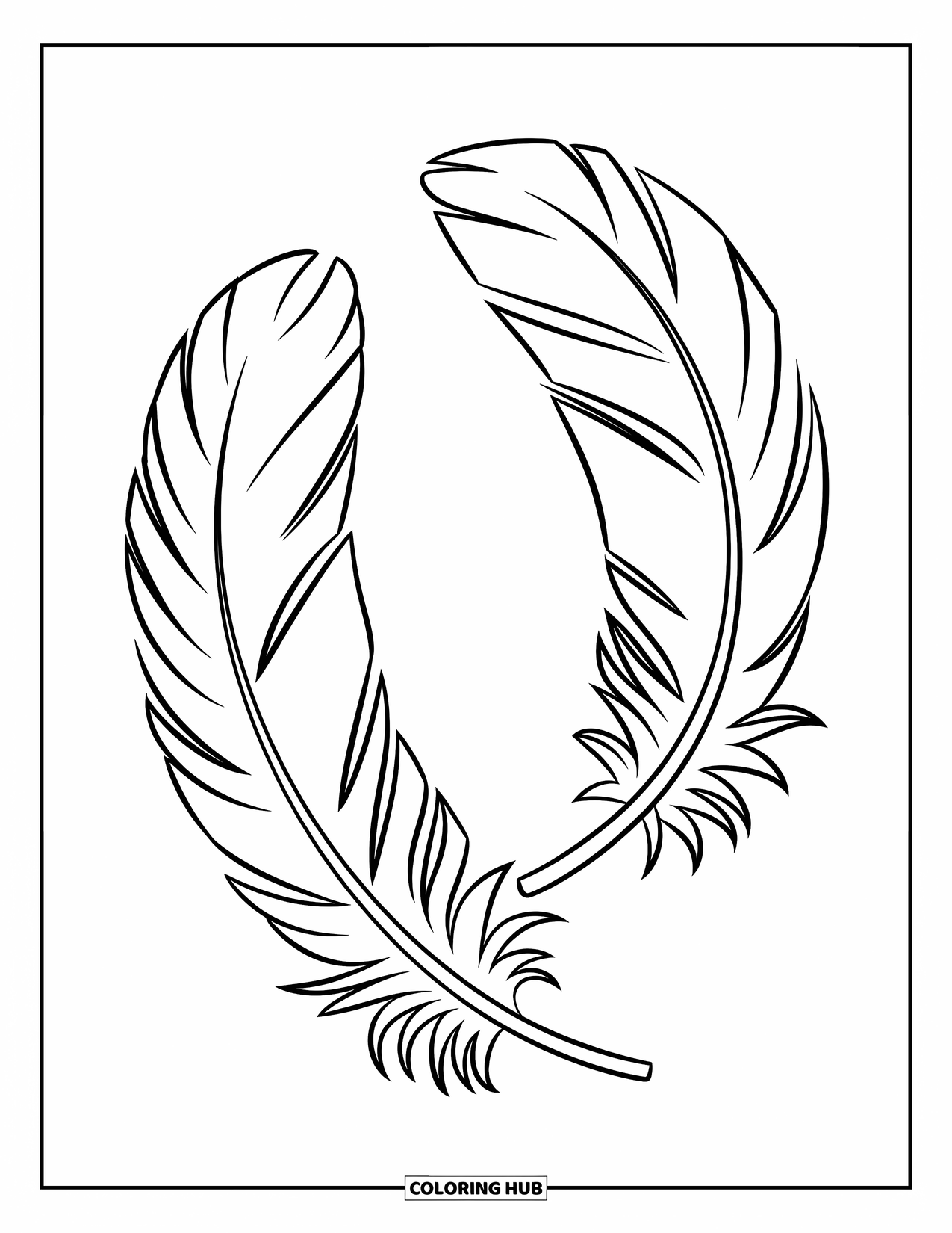 Desenho de pena para colorir para crianças: Penas amarradas a um barbante com contas de várias formas