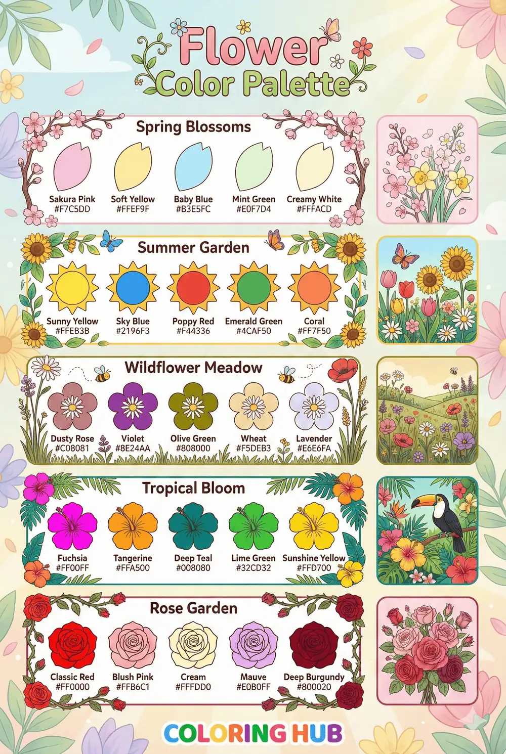 Flower Coloring Page Color Palettes