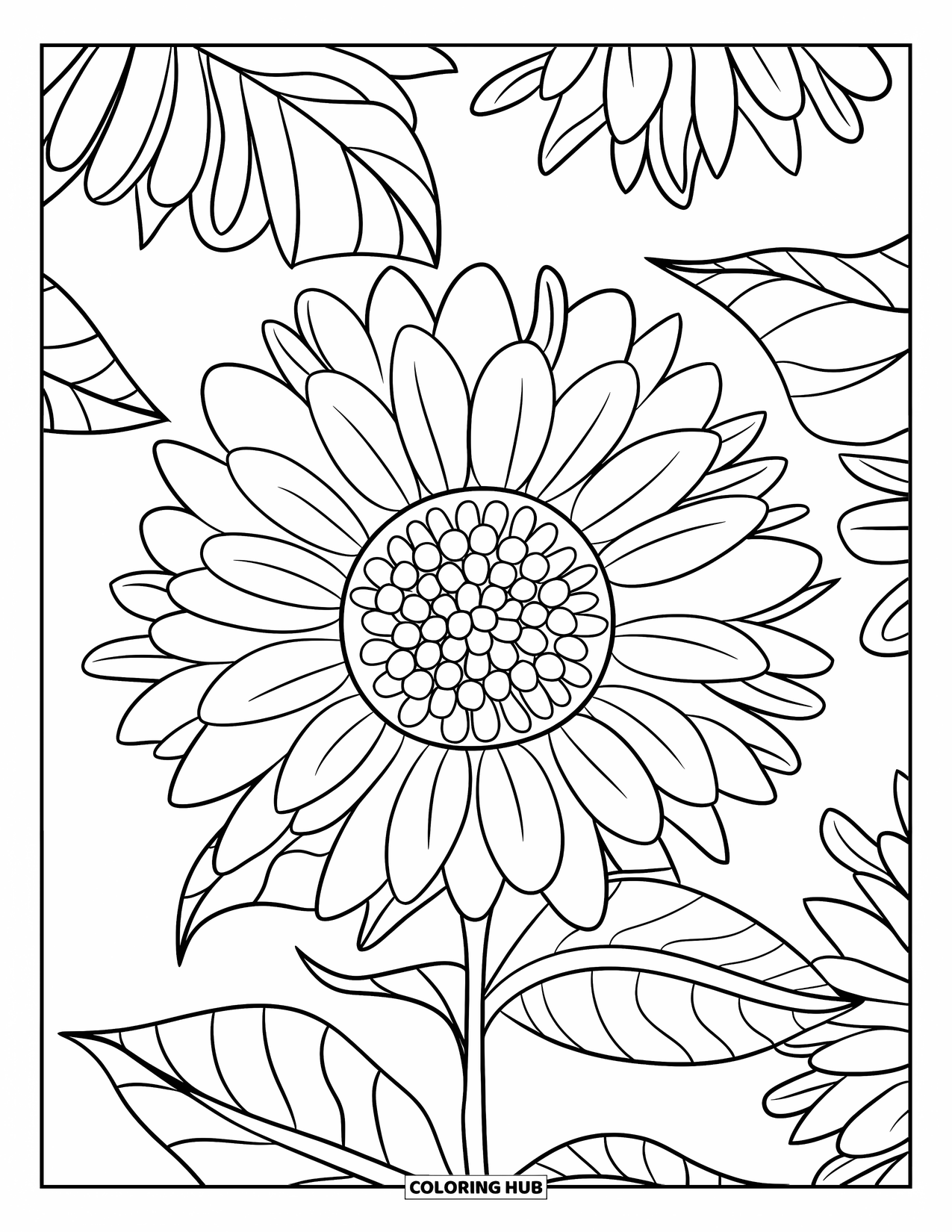 Desenho de Mandala de Flores para Colorir para Crianças: Uma mandala de girassol com linhas marcantes e formas simples e alegres