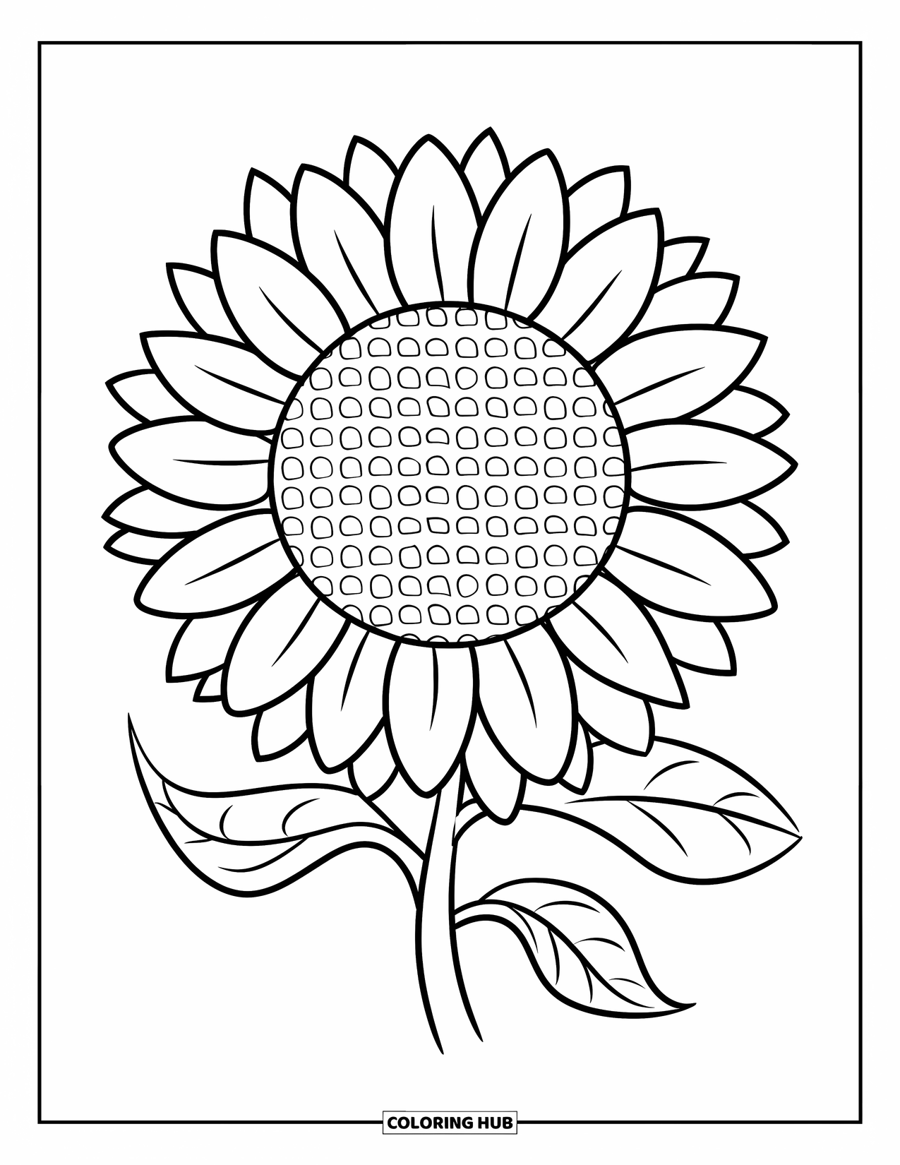 Desenho de Mandala de Flores para Colorir para Crianças: Uma mandala de girassol com folhas grossas e pétalas repetidas