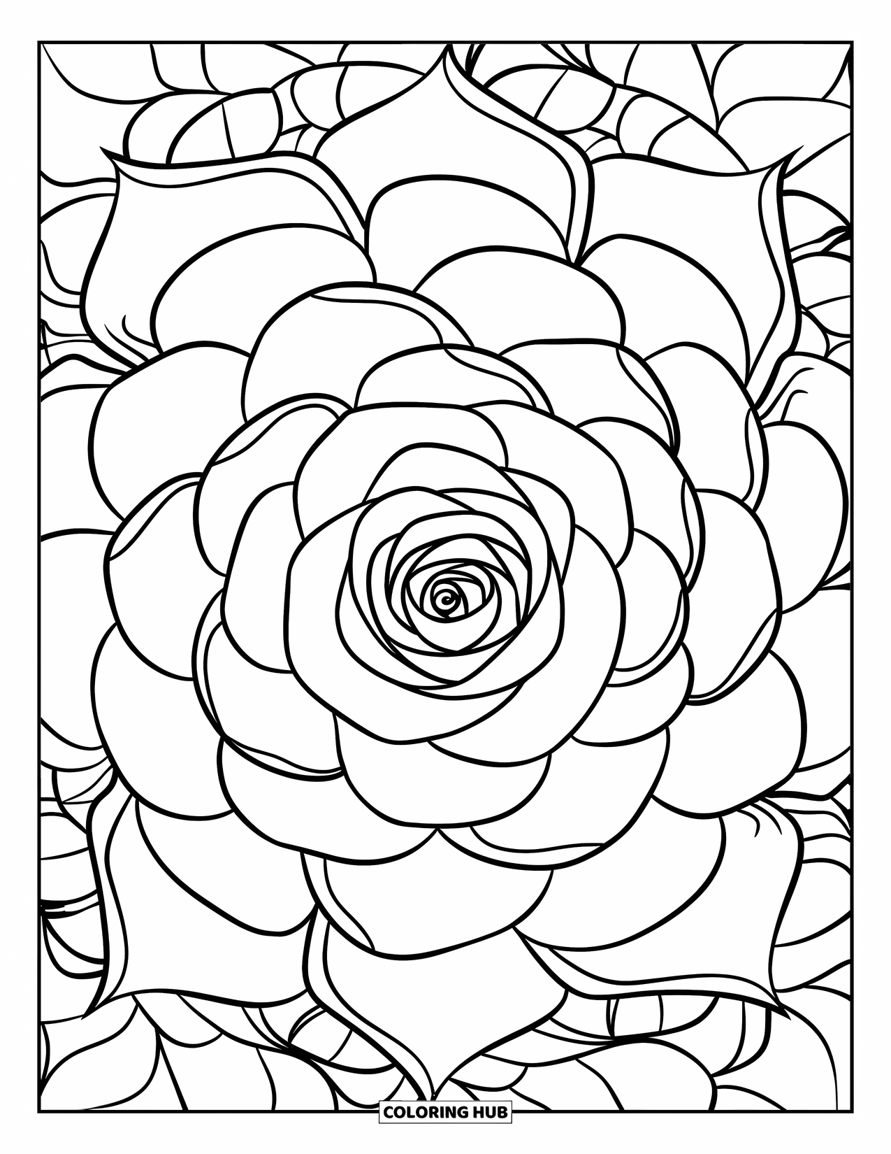 Desenho de Mandala de Flores para Colorir para Crianças: Rosas espiralam para fora em dobras detalhadas para um design de mandala floral marcante