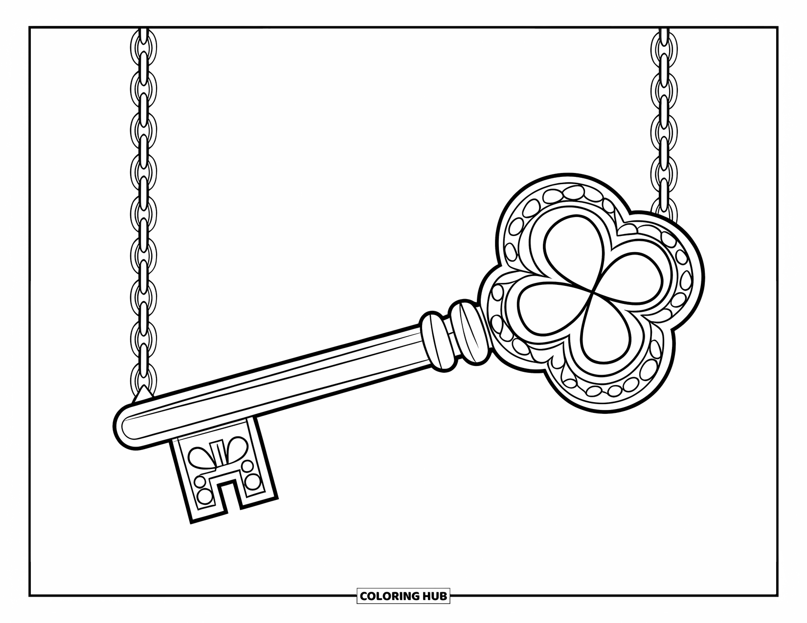 Klavertjevier Kleurplaat voor Kinderen: Een sleutel met een klavertjevier in het handvat