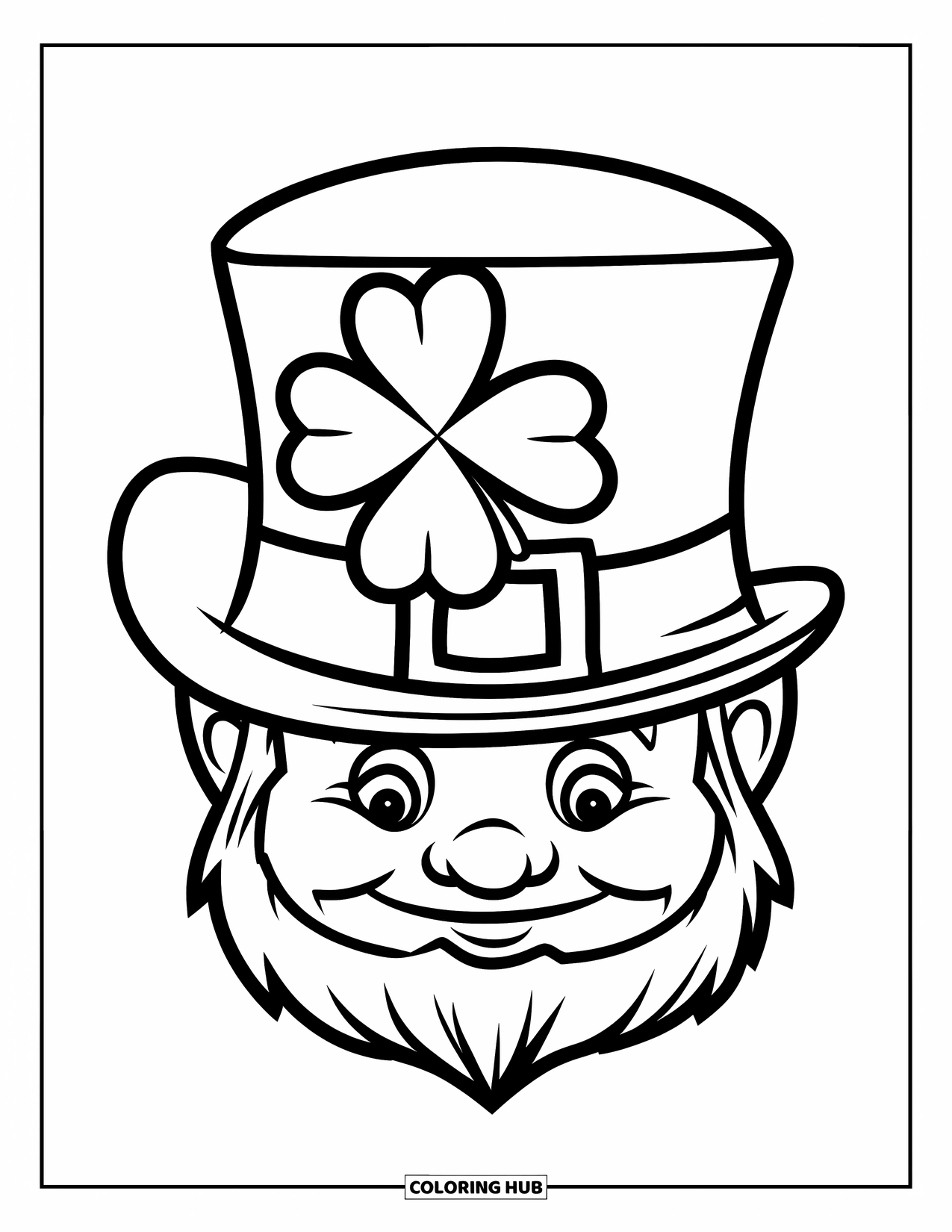 Klavertjevier Kleurplaat voor Kinderen: De hoed van een kabouter met een gouden band en een klaver