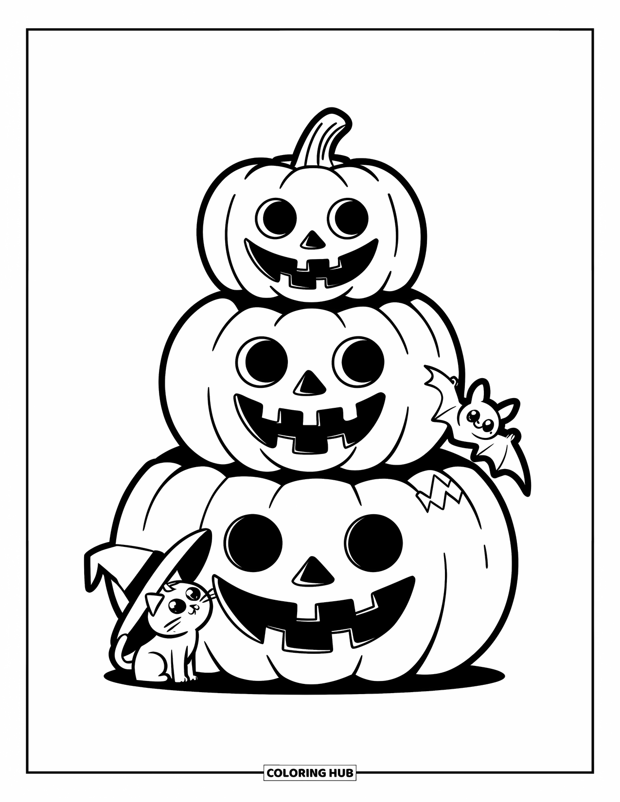 Kolorowanka na Halloween dla dorosłych: Mała wystawa piekarnicza z babeczkami duchami, ciasteczkami nietoperzami i napojem z bulgoczącego kotła