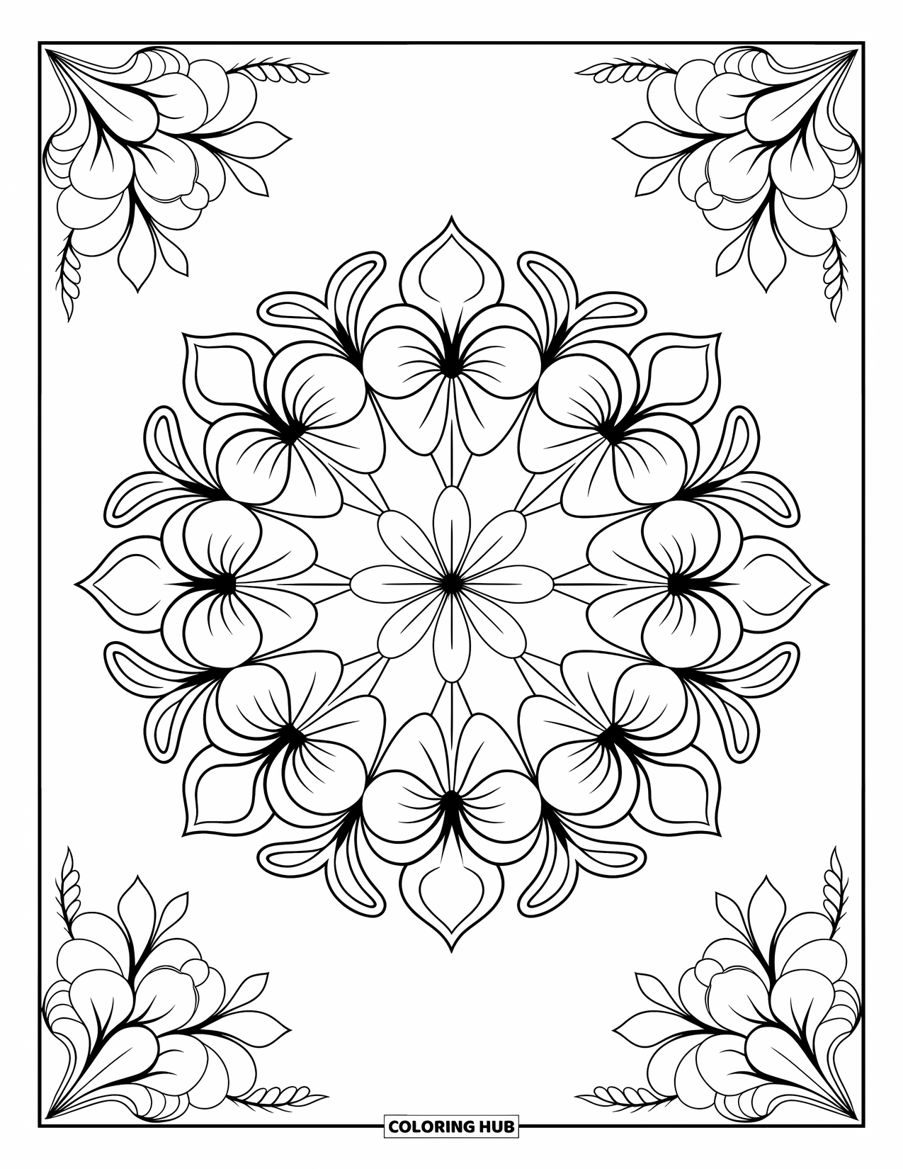 Hawaii Kleurplaat voor volwassenen: Een ingewikkelde mandala met Hawaiiaanse bloemen en gedetailleerde patronen