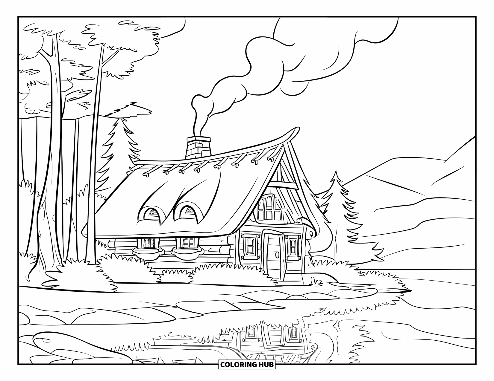 Kleurplaat Meer voor Kinderen: Een zwaan die sierlijk over een meer glijdt, omringd door hoog gras