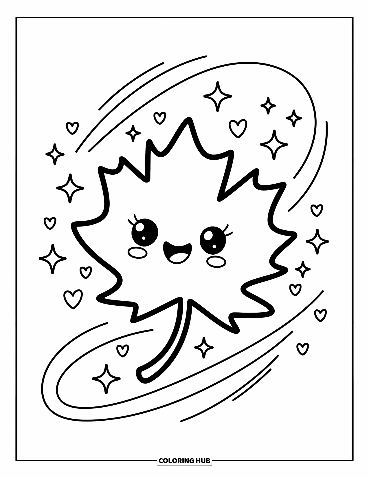 Desen de colorat cu frunze pentru adulți: O frunză de arțar jucăușă plutește ușor, purtată de vârtejuri blânde de vânt pline de steluțe strălucitoare