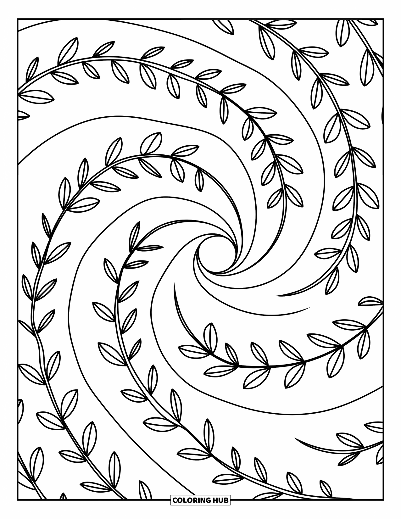 Desen de colorat cu frunze pentru copii: O rafală de vânt ridică mai multe frunze, trimițându-le să se învârtă în diferite direcții