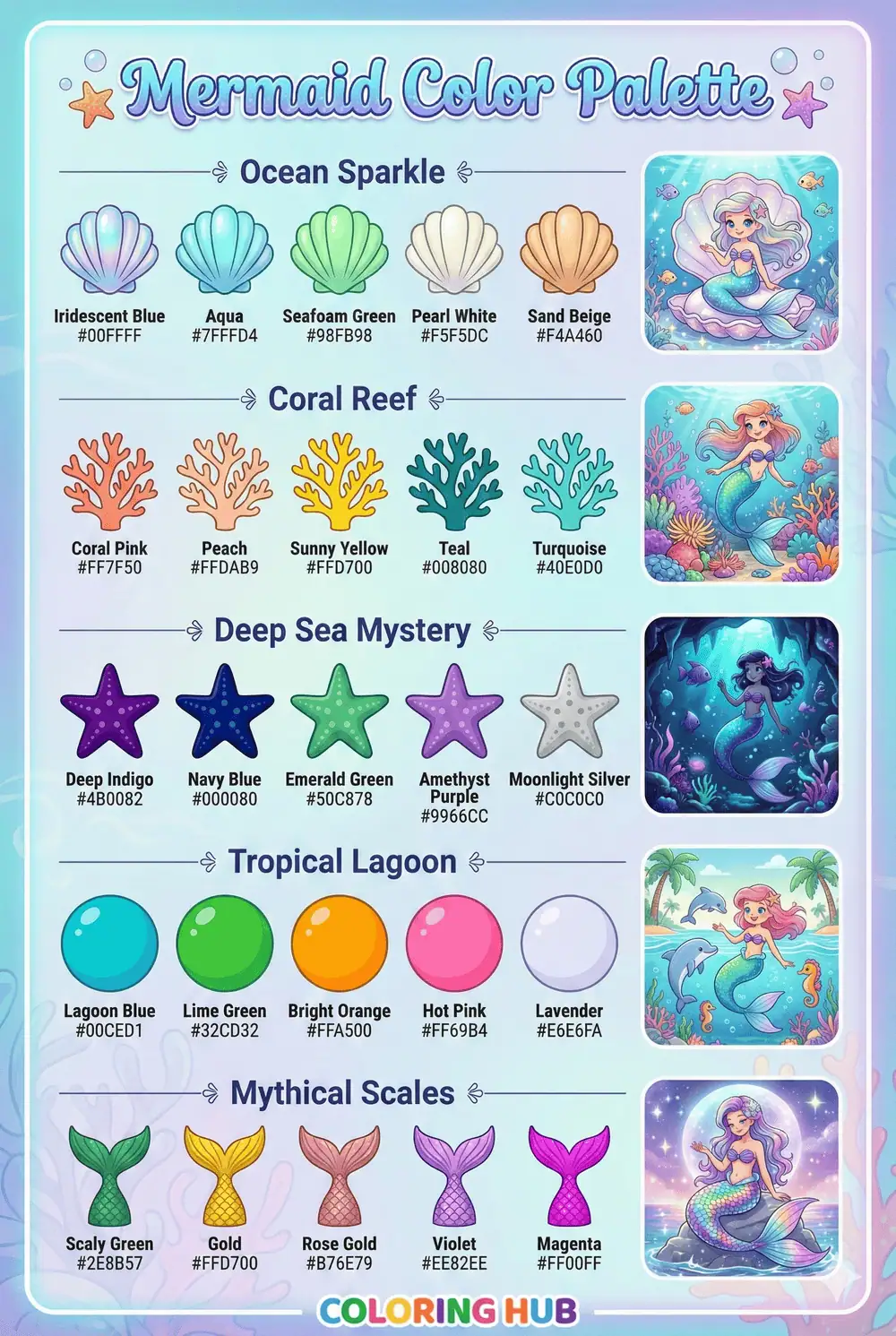 Mermaid Coloring Page Color Palettes