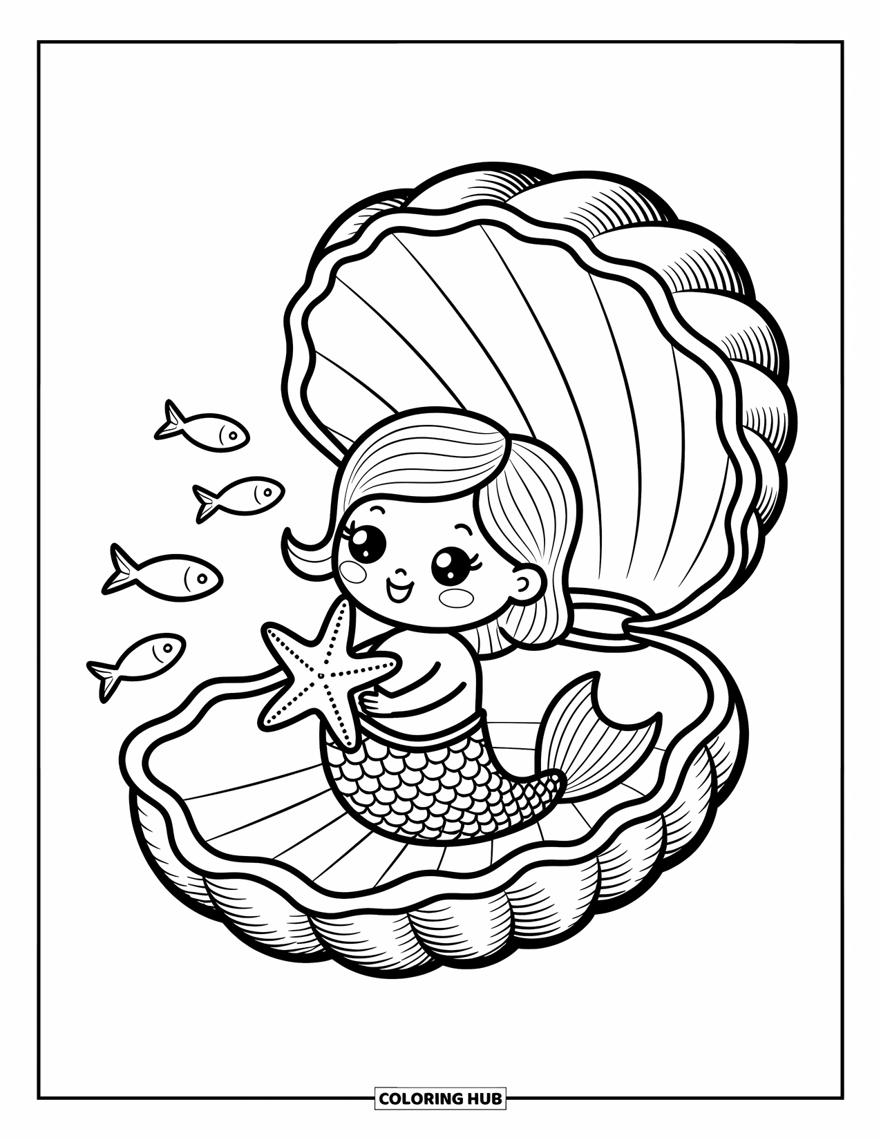 Mermaid Coloring Page for Adults: A mermaid hangs upside down, watching a drowsy sea turtle drift by in the serene water