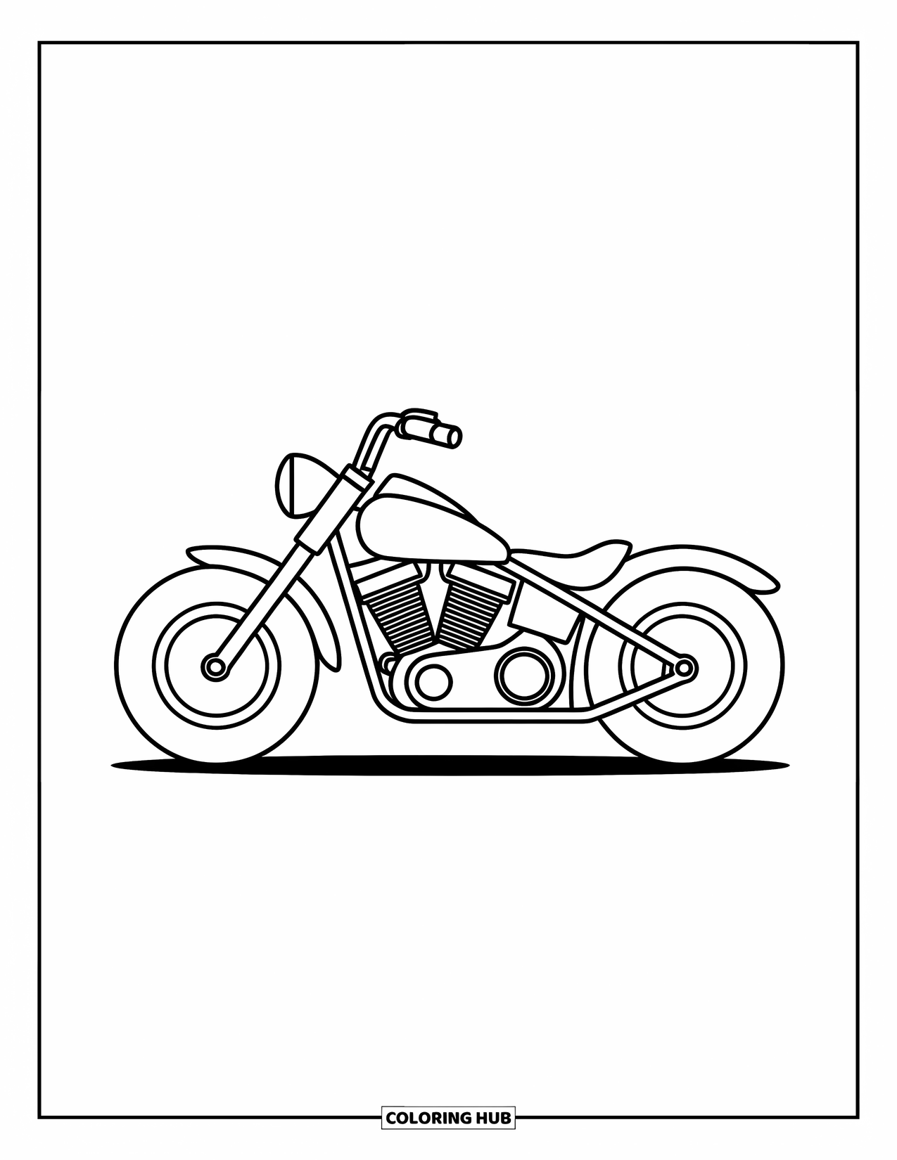 Motor Kleurplaat voor Kinderen: Een leuke motorfiets met twee grote wielen en een breed zadel