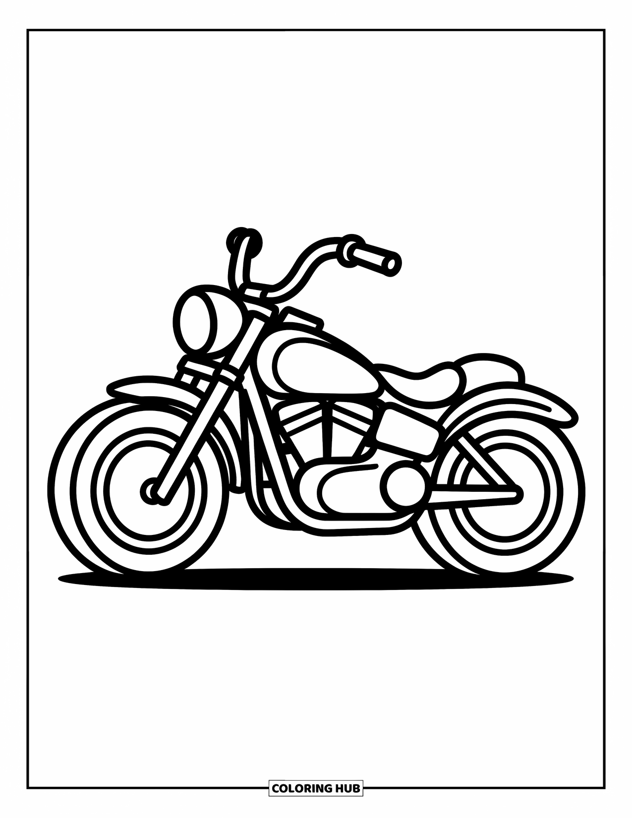 Motor Kleurplaat voor Kinderen: Een eenvoudige motorfiets met grote wielen en speelse rondingen