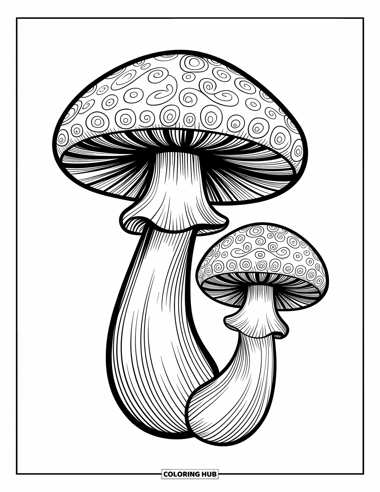 Desen de colorat cu ciuperci pentru adulți: O ciupercă mare cu modele șerpuitoare