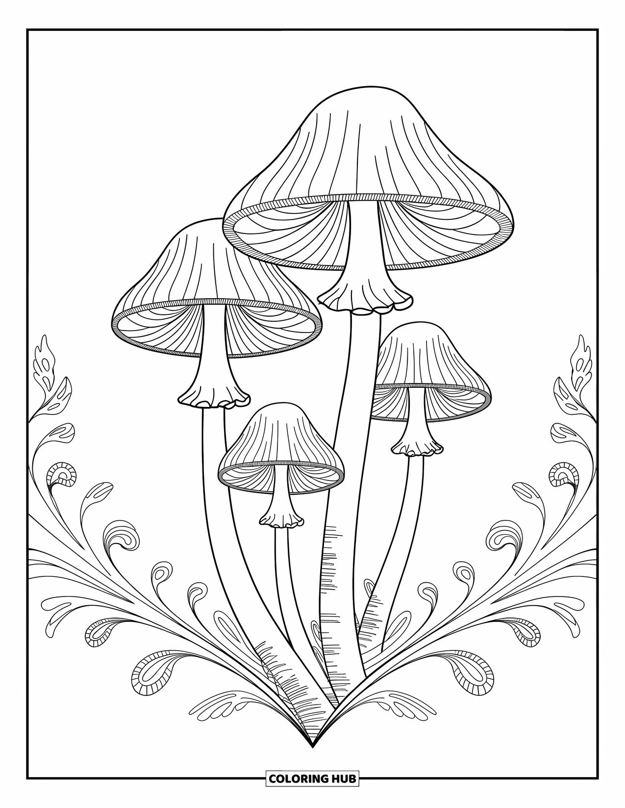 Desen de colorat cu ciuperci pentru adulți: Ciuperci cu modele complicate, asemănătoare petalelor