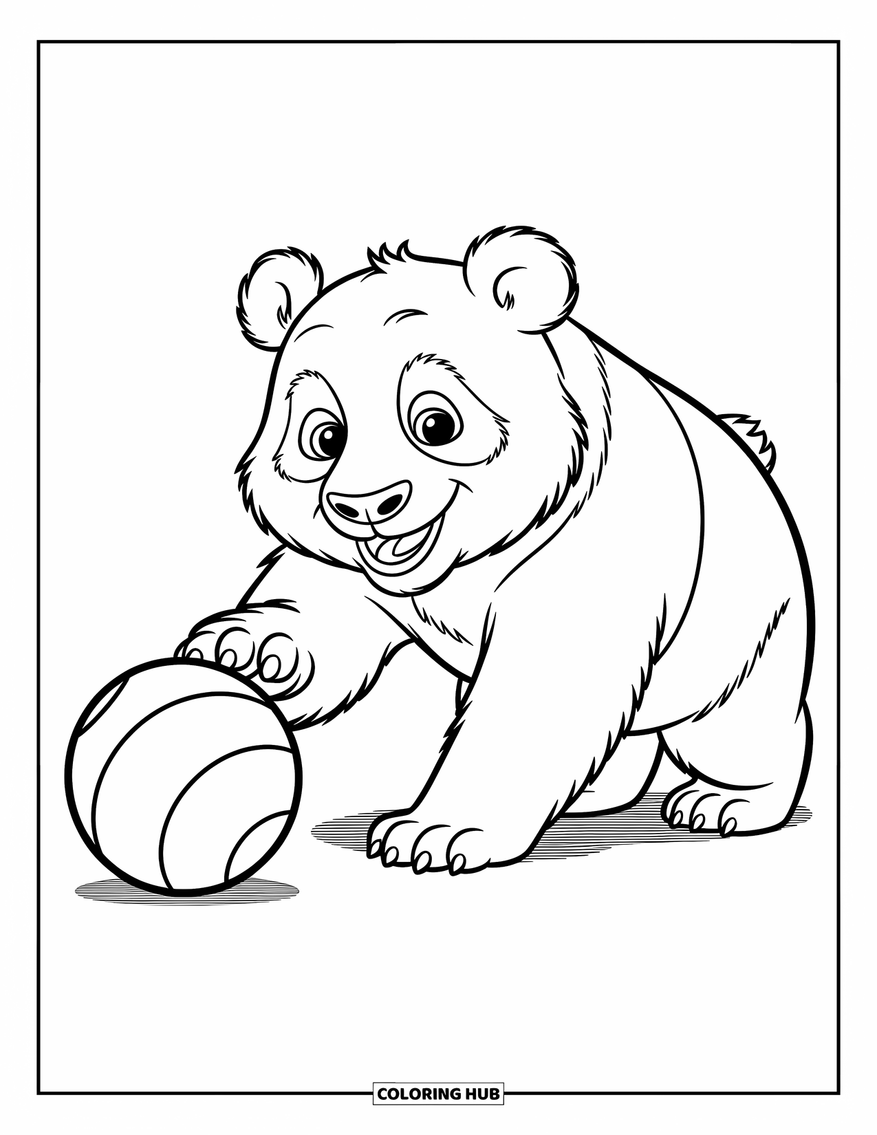 Disegno di panda da colorare per bambini: Un panda culla delicatamente un gambo di bambù, osservando un piccolo uccello appollaiato delicatamente in cima