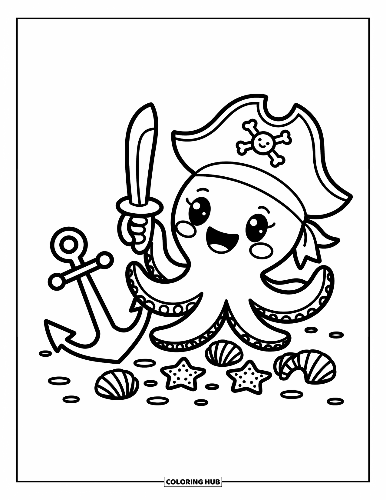 Kolorowanka z piratami dla dorosłych: Piracki króliczek w kapitańskim kapeluszu czyta mapę z papugą w pobliżu