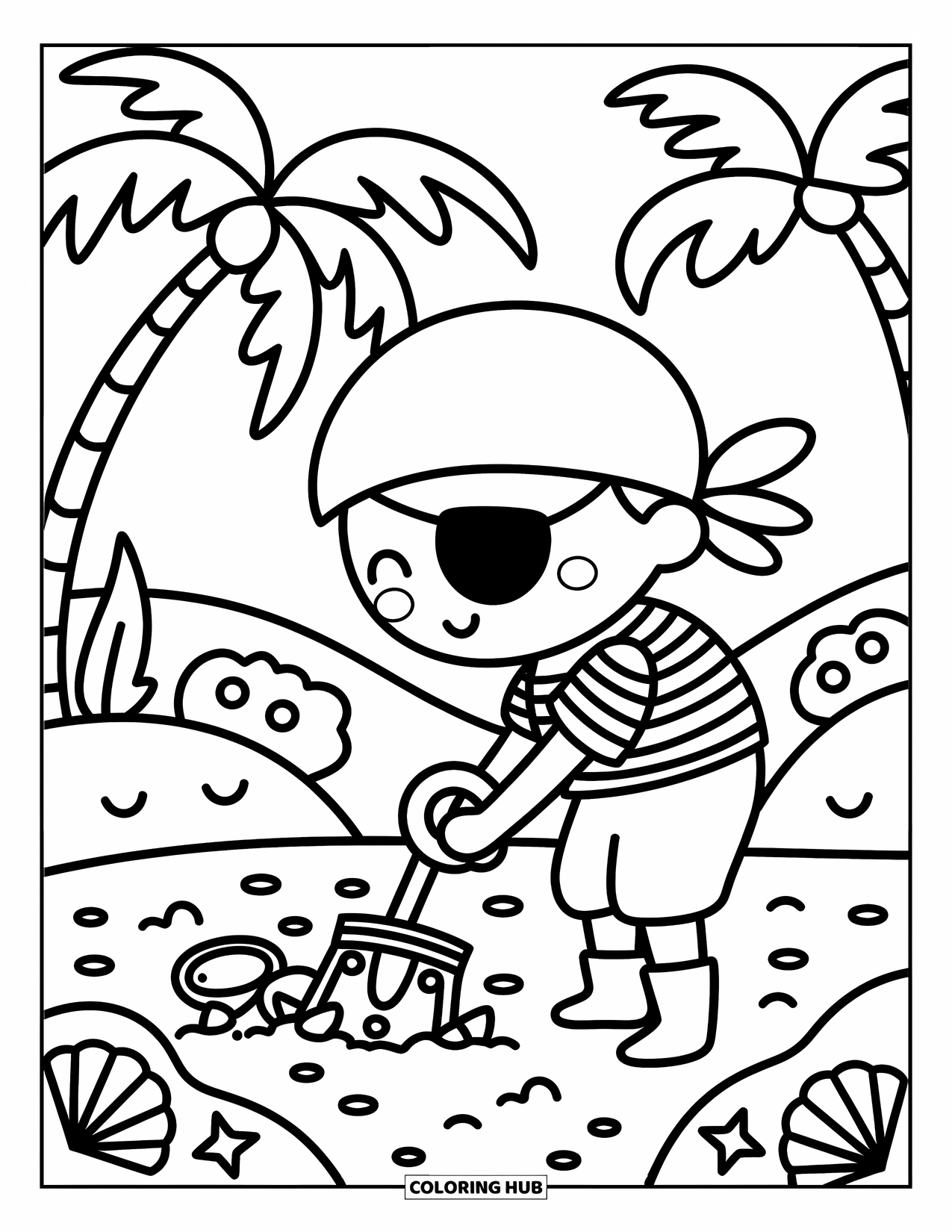 Kolorowanka z piratami dla dorosłych: Kapitan piratów śmieje się serdecznie z latarnią i maleńkimi stworzeniami morskimi