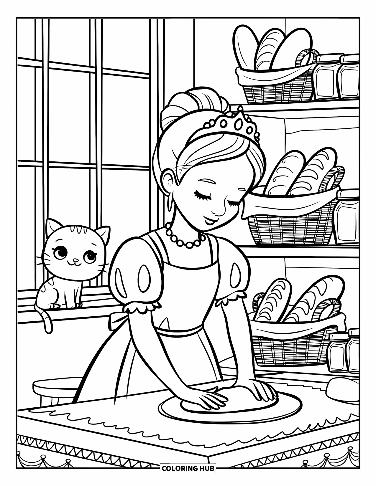 Princess Coloring Page for Adults: A pirate princess sails the seas, her eyes on the horizon