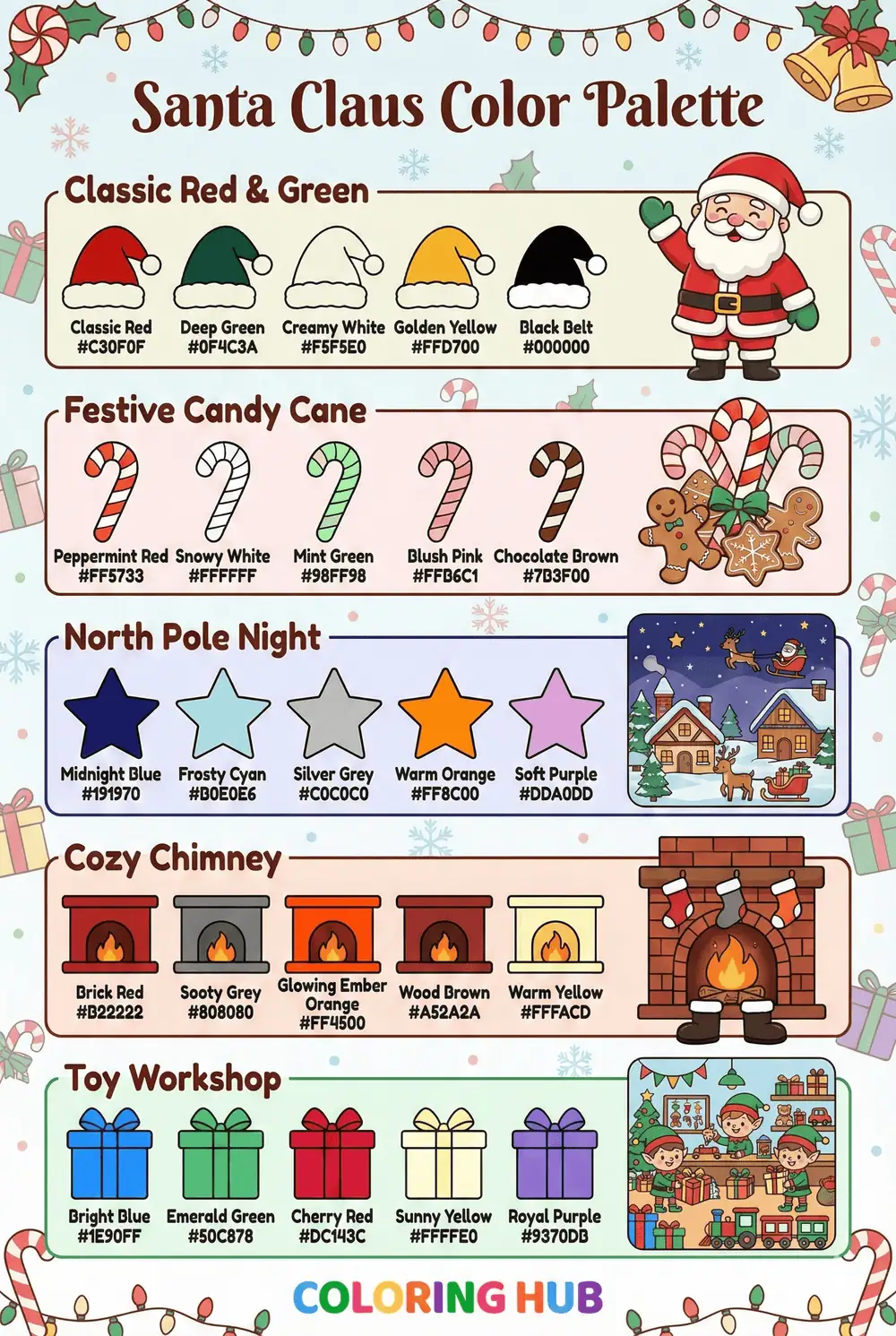Santa Coloring Page Color Palettes