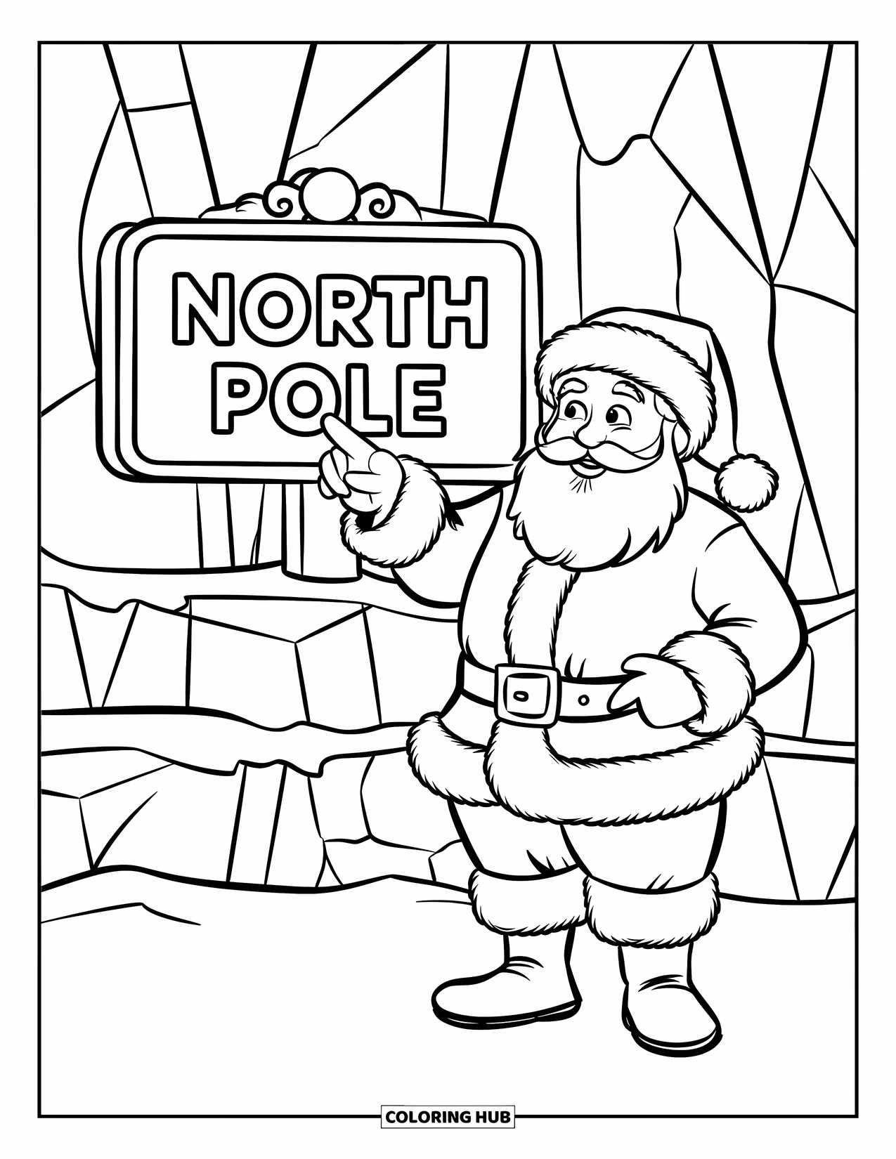 Kolorowanka z Mikołajem dla dzieci: Mikołaj uśmiecha się do znaku 