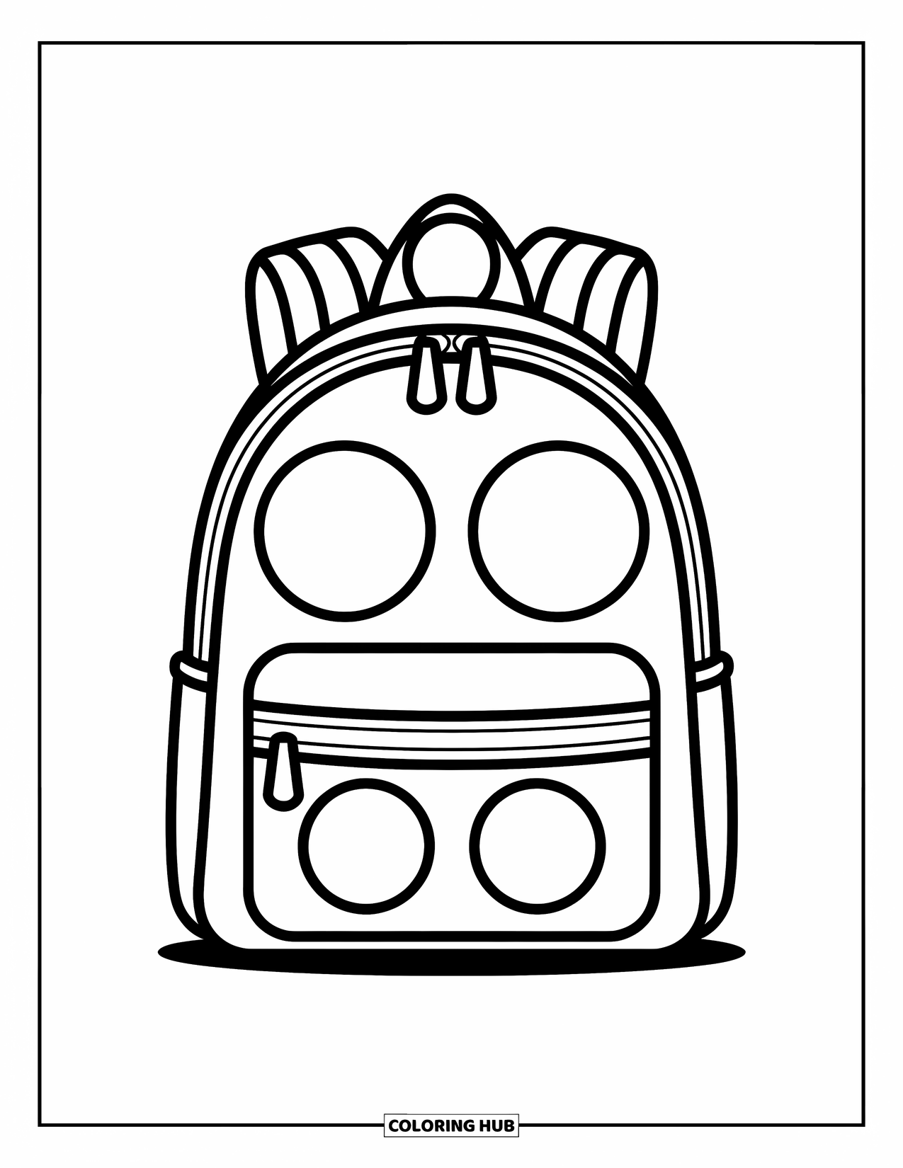 School Kleurplaat voor Kinderen: Een grote rugzak met ritsen en een voorvak staat klaar voor avontuur
