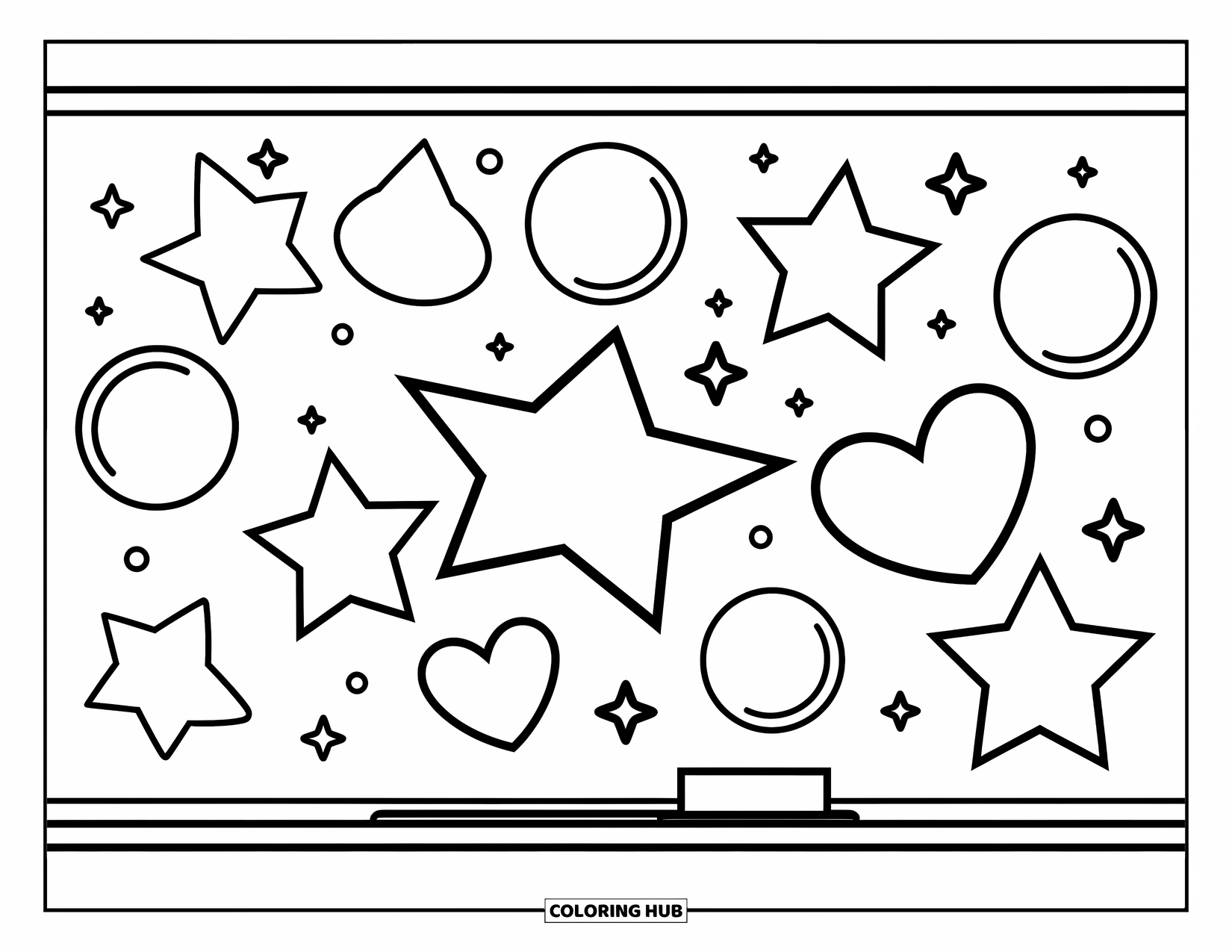 School Kleurplaat voor Kinderen: Een groot schoolbord toont leuke vormen waar kinderen van kunnen genieten en zich kunnen voorstellen