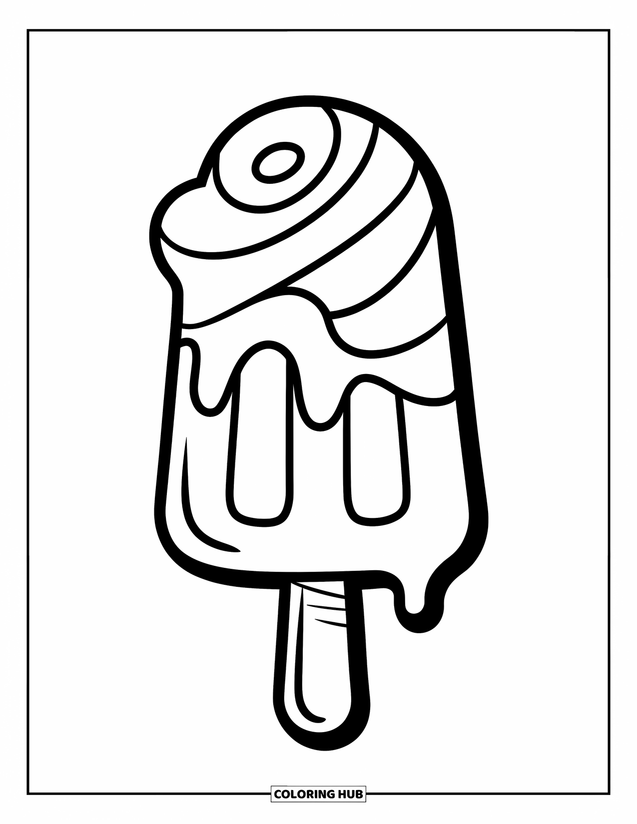 Zomer Kleurplaat voor Kinderen: Een smeltend ijsje met een kers erop ziet er zoet en verfrissend uit