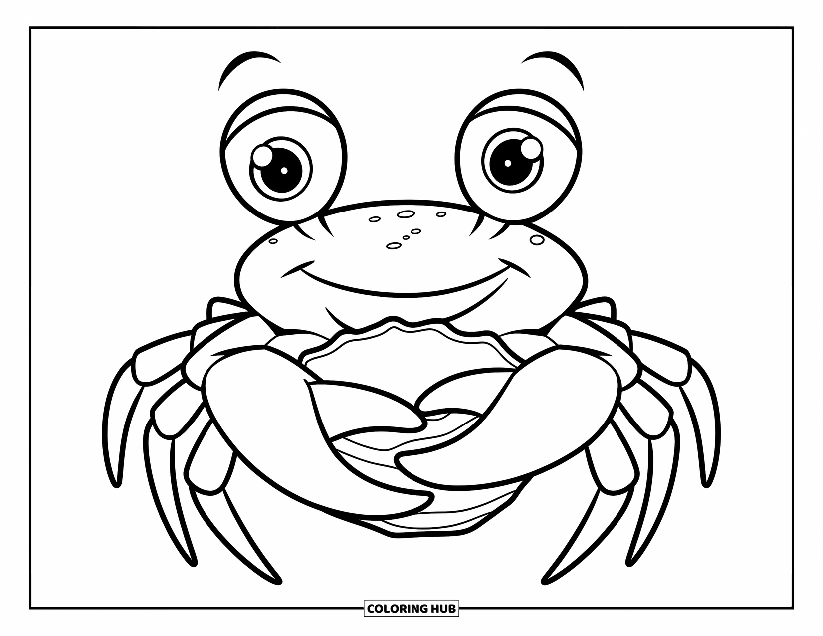 Kolorowanka Podwodny Świat dla dzieci: Krab trzyma muszlę z uroczym wyrazem twarzy na skale