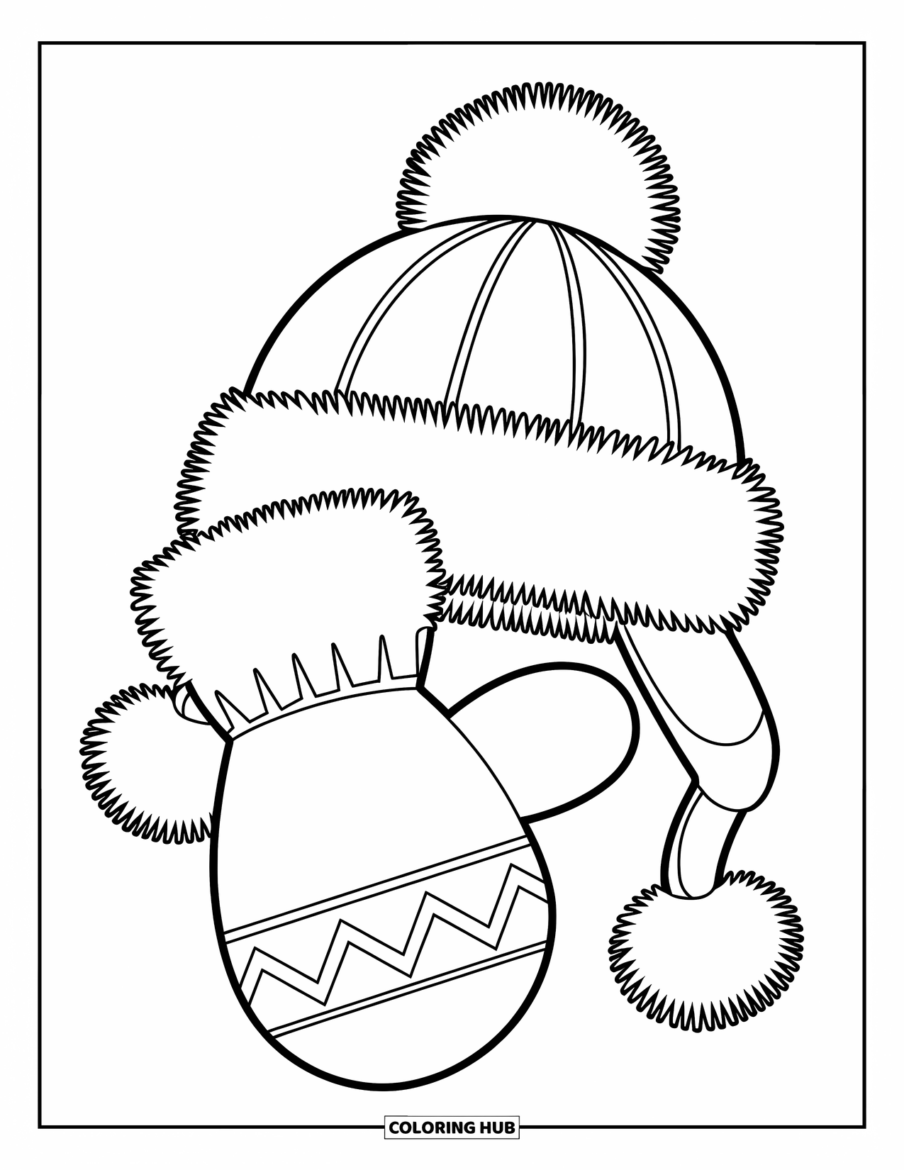 Winter Kleurplaat voor Kinderen: Een schattige want en muts met zachte en afgeronde details