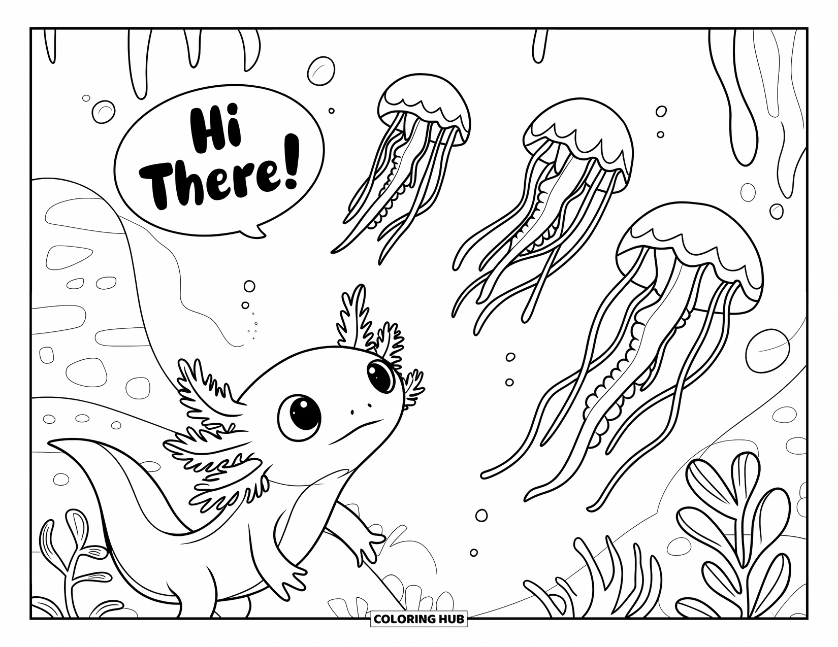Disegno di Axolotl da colorare per bambini: Un axolotl dice 