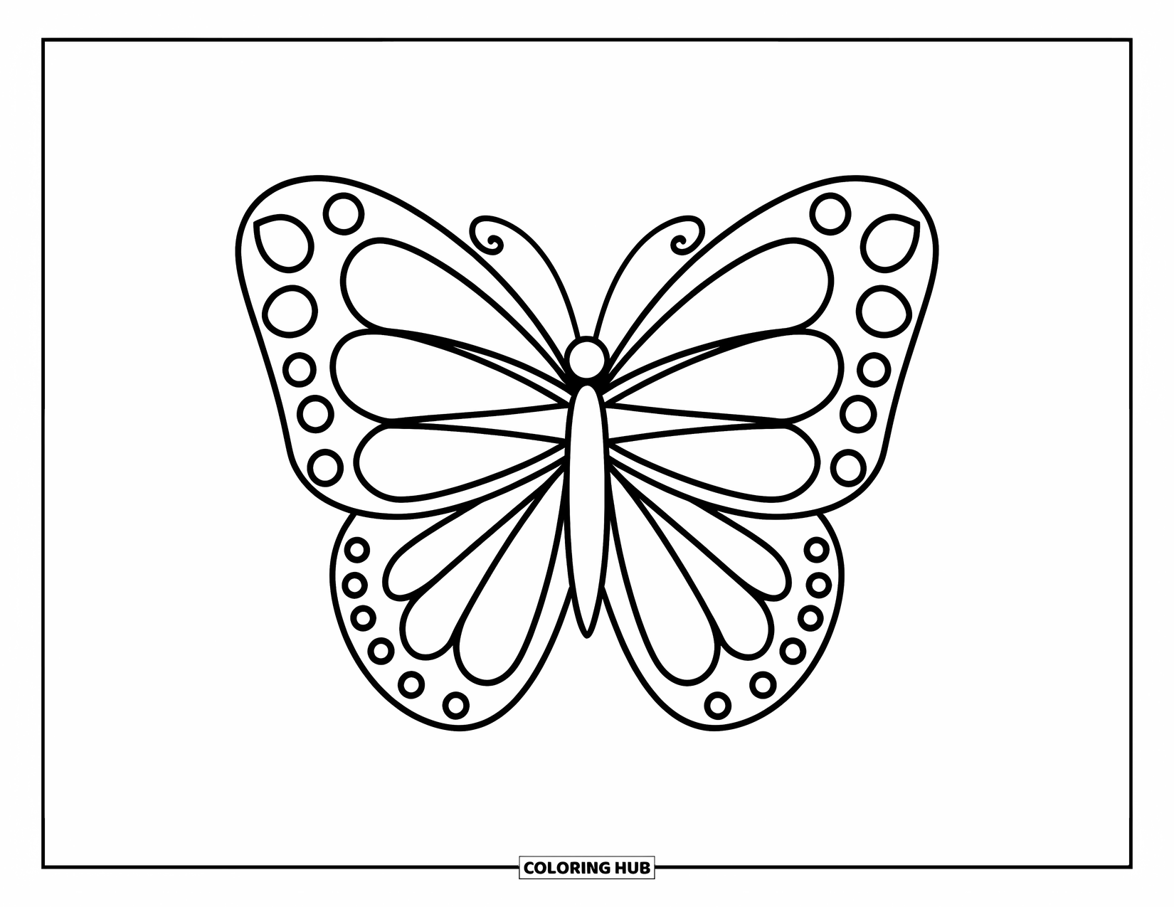 Butterfly Mandala Coloring Page for Kids: Butterfly wings bloom with petals in a playful, simple mandala