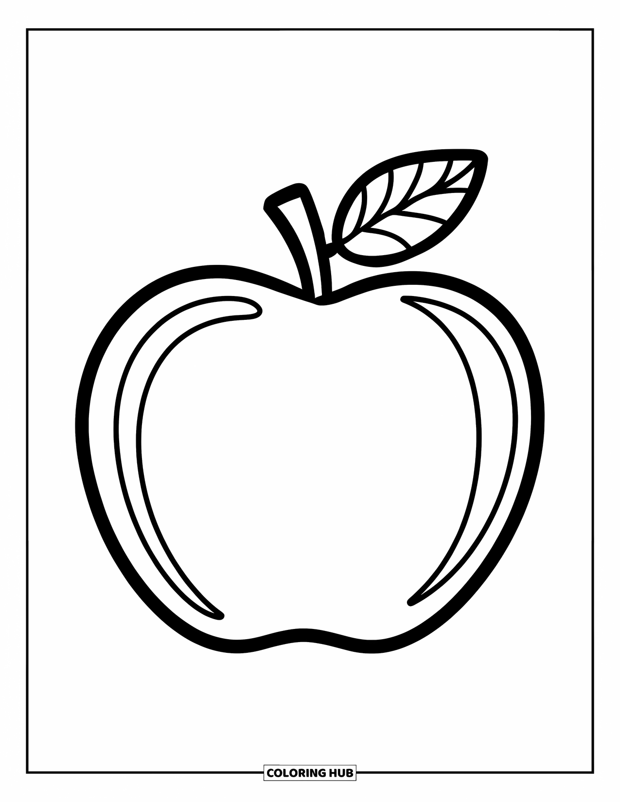 Coloriage d'aliments pour enfants : Pomme aux lignes audacieuses avec une feuille et un look mignon