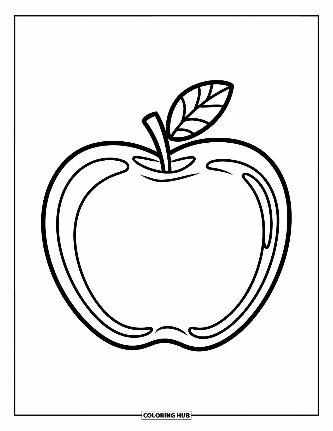 Coloriage d'aliments pour enfants : Pomme joyeuse avec un visage mignon à l'intérieur d'un cercle blanc
