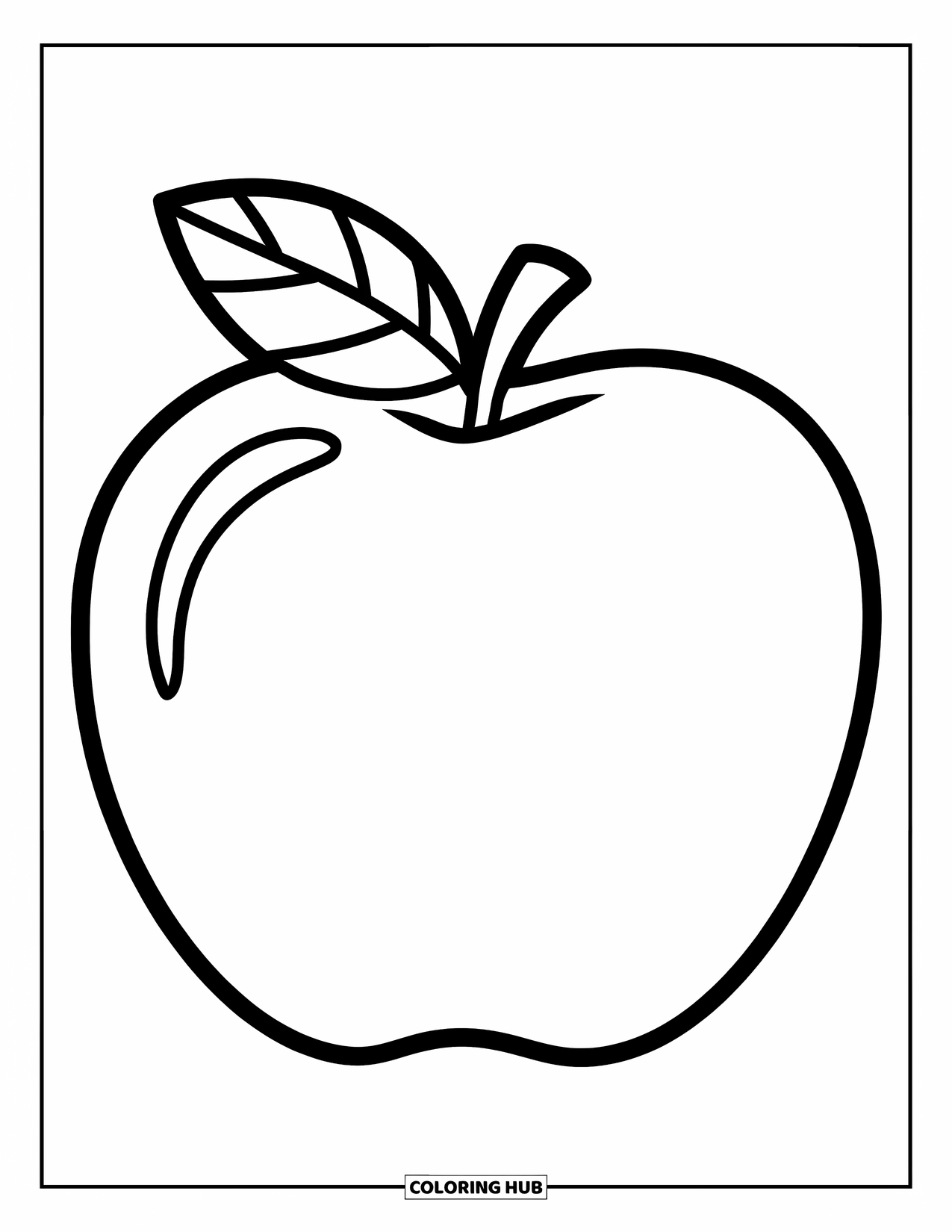 Coloriage d'aliments pour enfants : Pomme mignonne au centre avec de l'espace tout autour